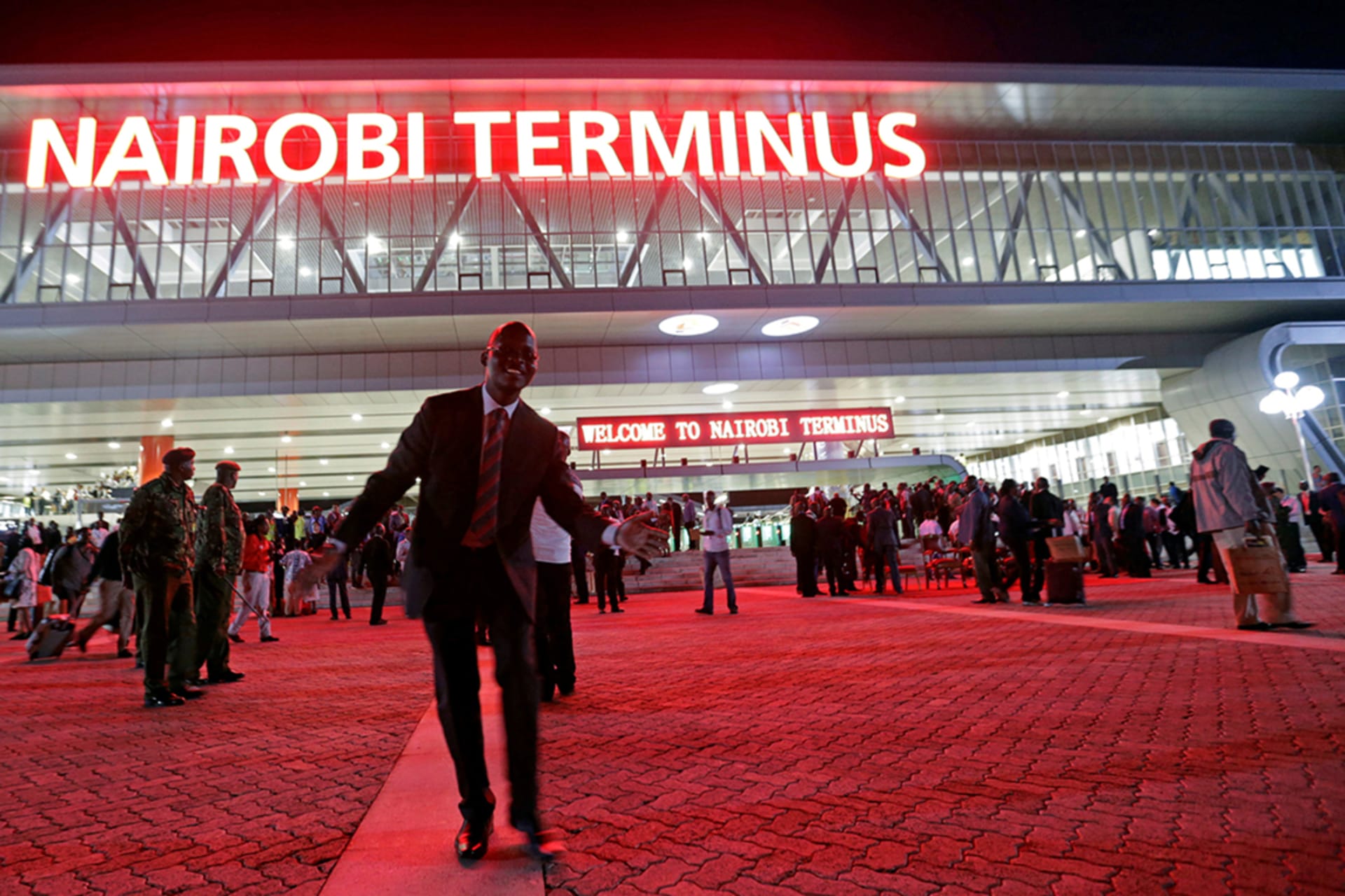 <p>Passengers who arrived in a train launched to operate on a railway line constructed by the China Road and Bridge Corporation and financed by Chinese government are seen outside the Nairobi Terminus, Nairobi, Kenya, on May 31, 2017.</p>
