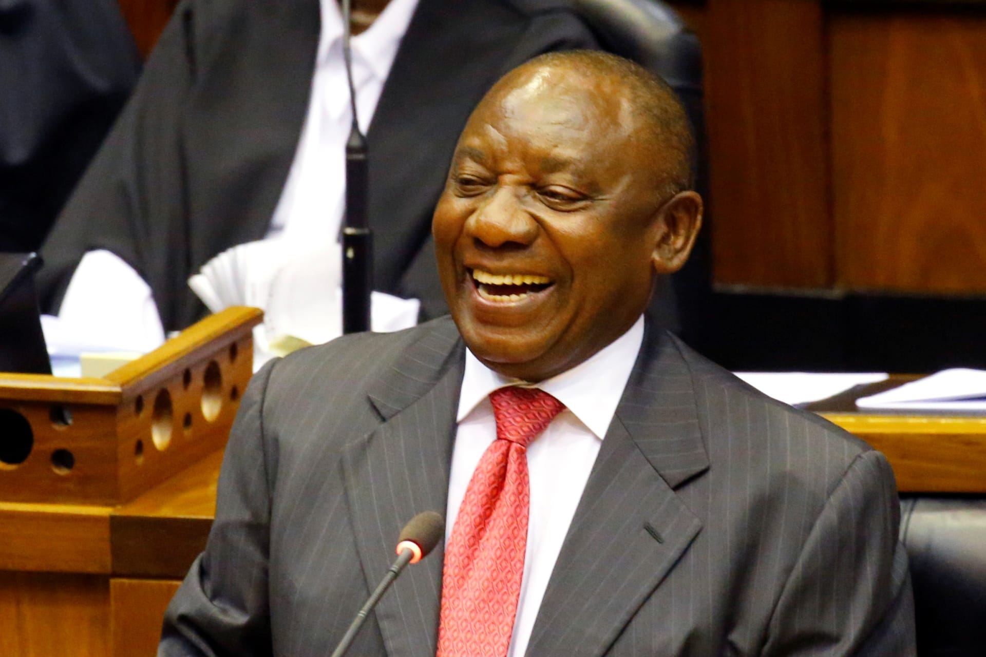 <p>President of South Africa Cyril Ramaphosa addresses MPs after being elected president in parliament in Cape Town, South Africa, February 15, 2018.</p>