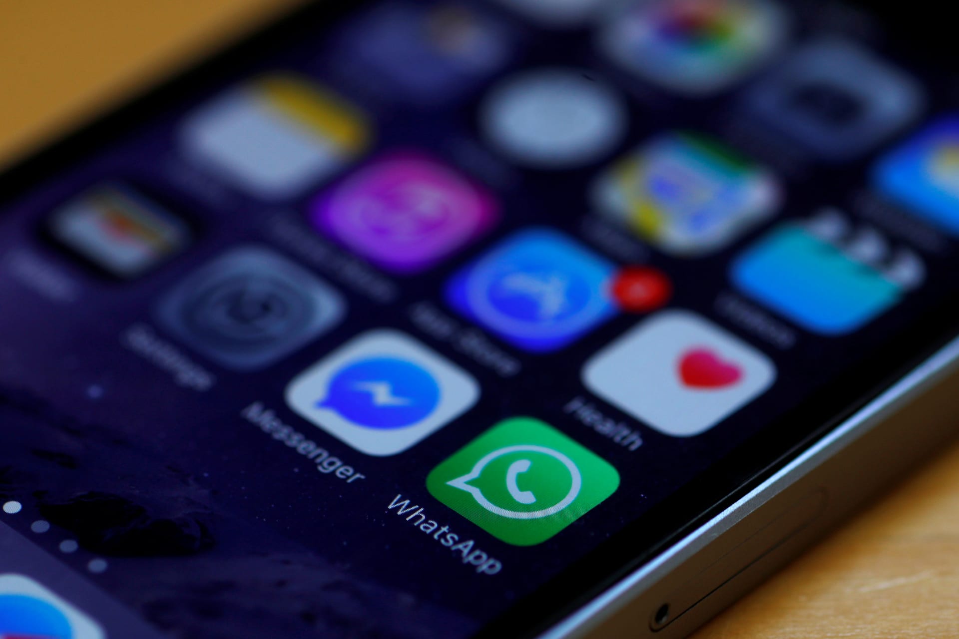 <p>WhatsApp and Facebook messenger icons are seen on an iPhone in Manchester, Britain.</p>
