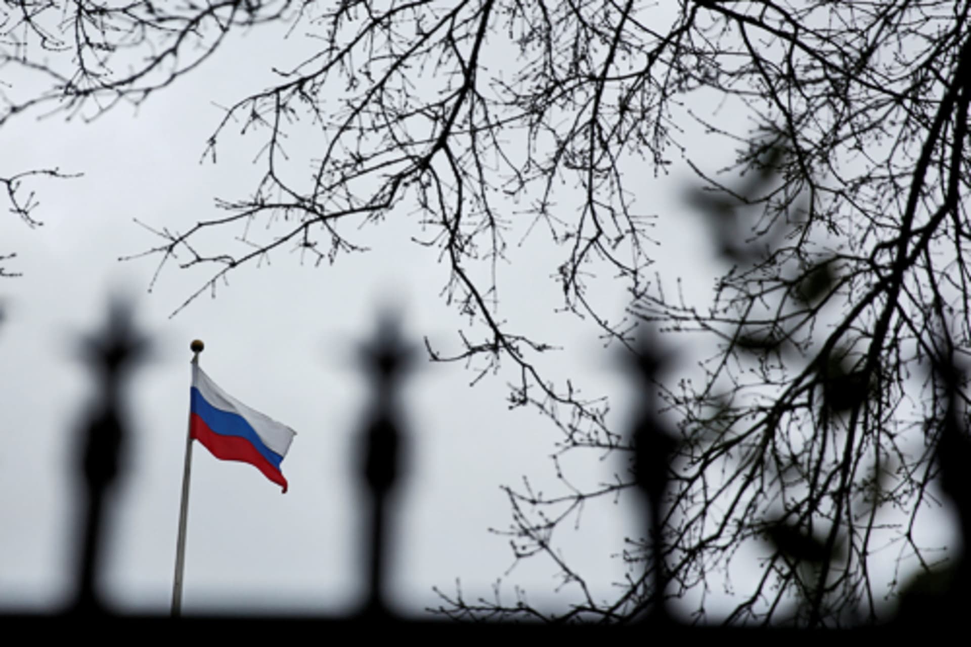 <p>A Russian flag flies atop the Consulate General of the Russian Federation in Seattle.</p>
