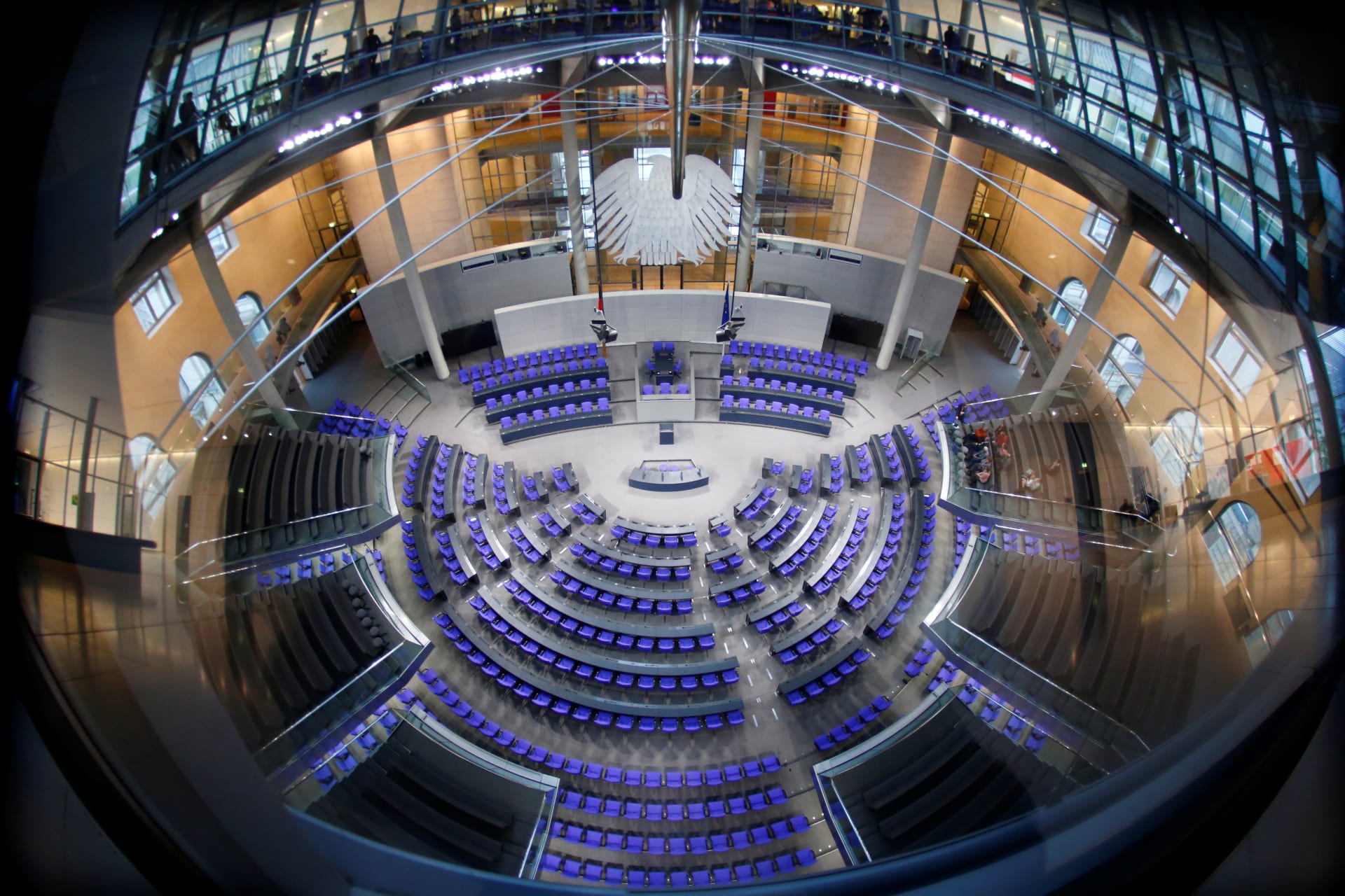 <p>The plenary hall of the Bundestag is pictured during exploratory talks about forming a new coalition government in Berlin in January 2018.</p>
