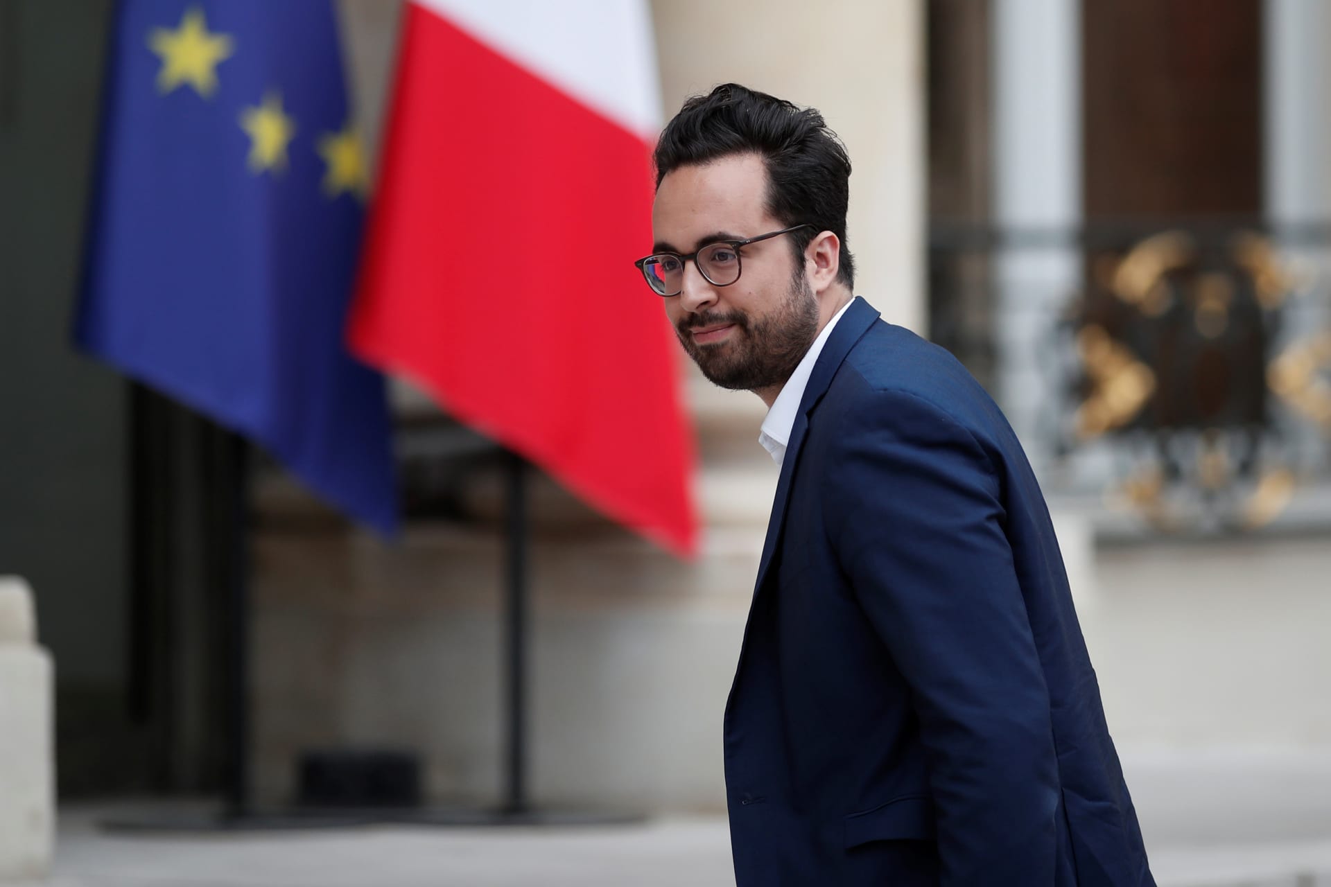 <p>Mounir Mahjoubi arrives at the Elysee Palace to attend the weekly cabinet meeting in Paris in May 2017</p>
