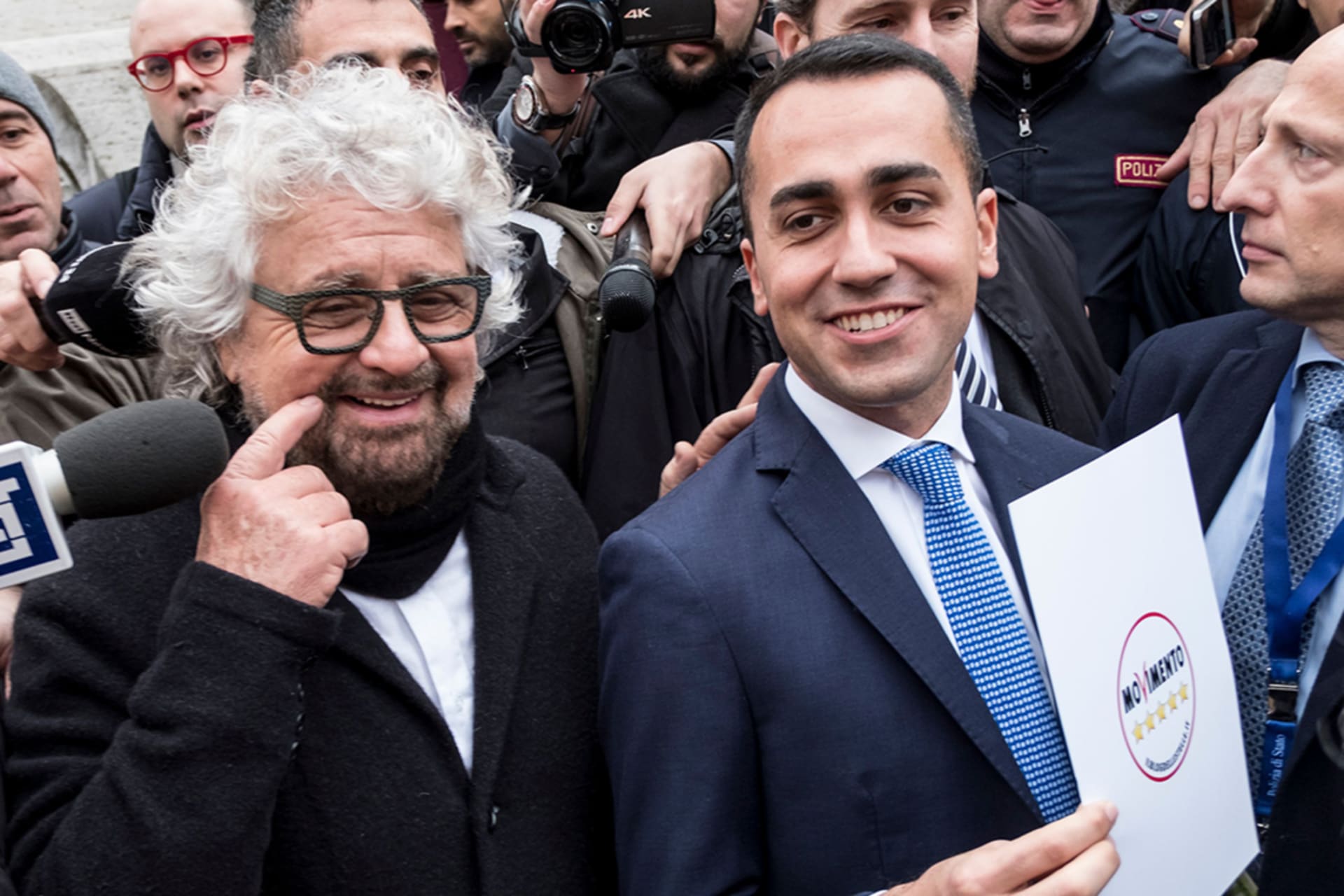 <p>Five Star Movement leader Luigi Di Maio poses with the party’s founder, Beppe Grillo, in January 2018.</p>

