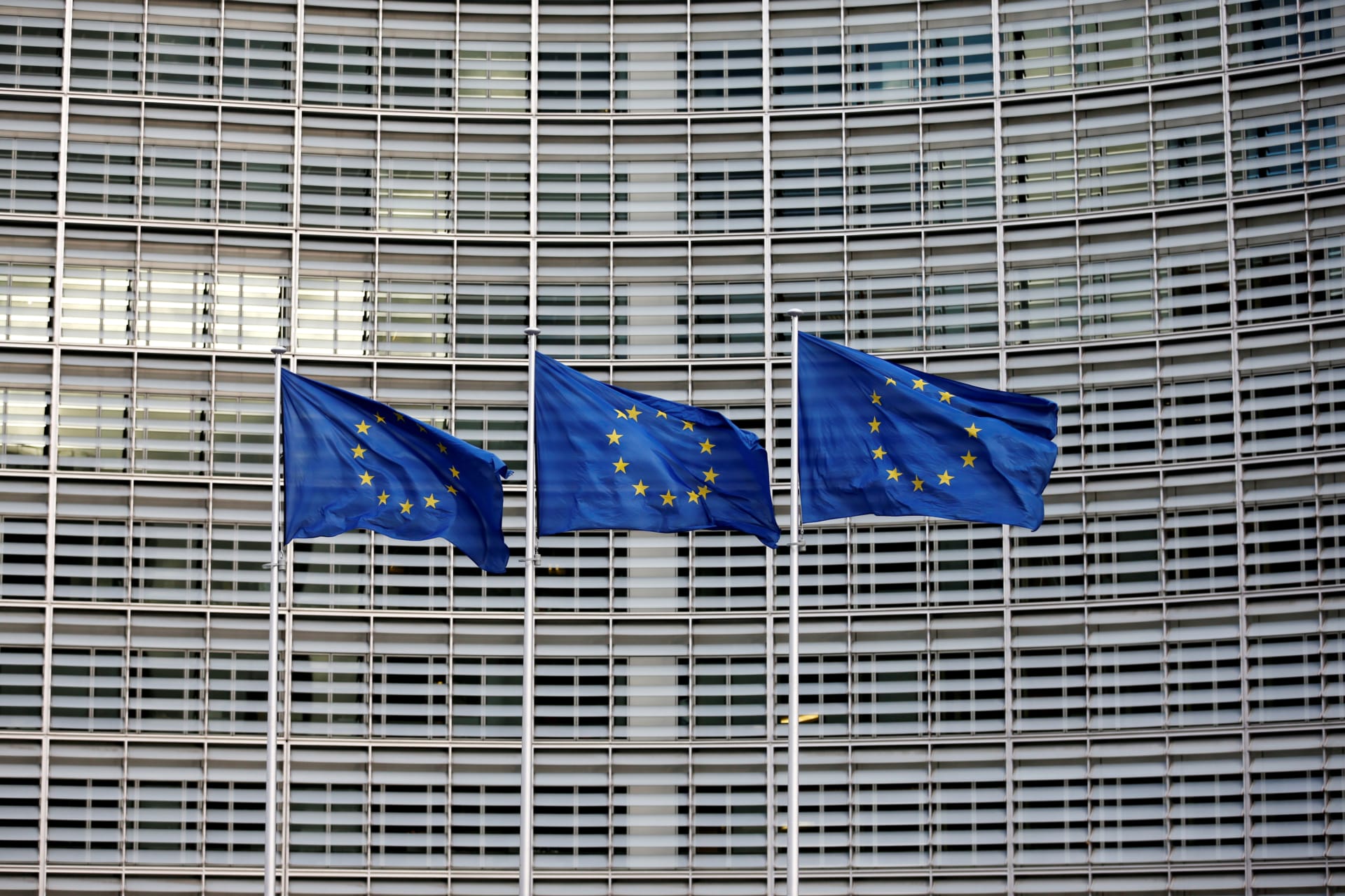 <p>European Union flags flutter outside the EU Commission headquarters in Brussels, Belgium, January 18, 2018. </p>
