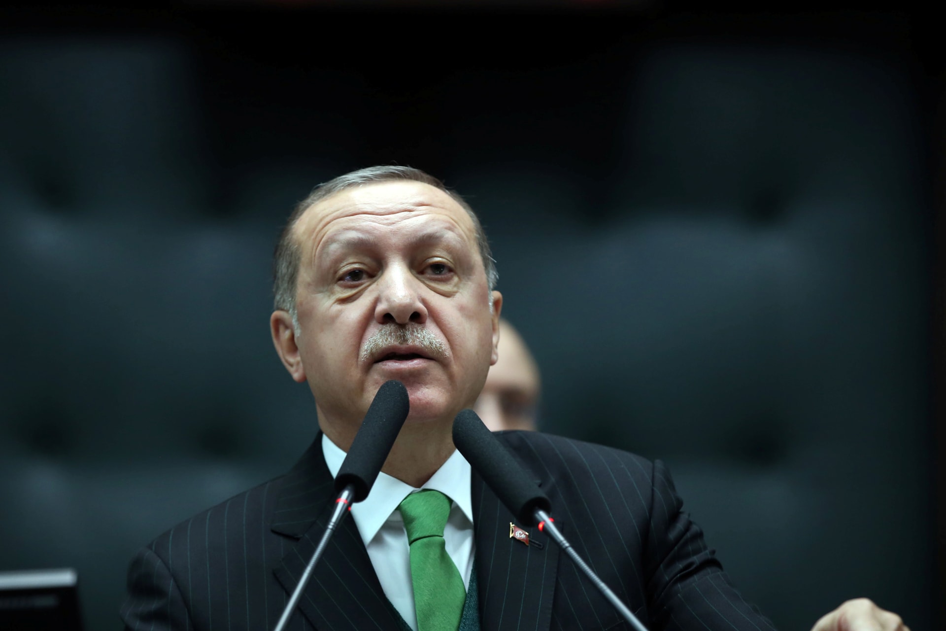 <p>Turkey’s President Recep Tayyip Erdogan addresses members of parliament from his ruling party during a meeting at the Turkish parliament in Ankara</p>
