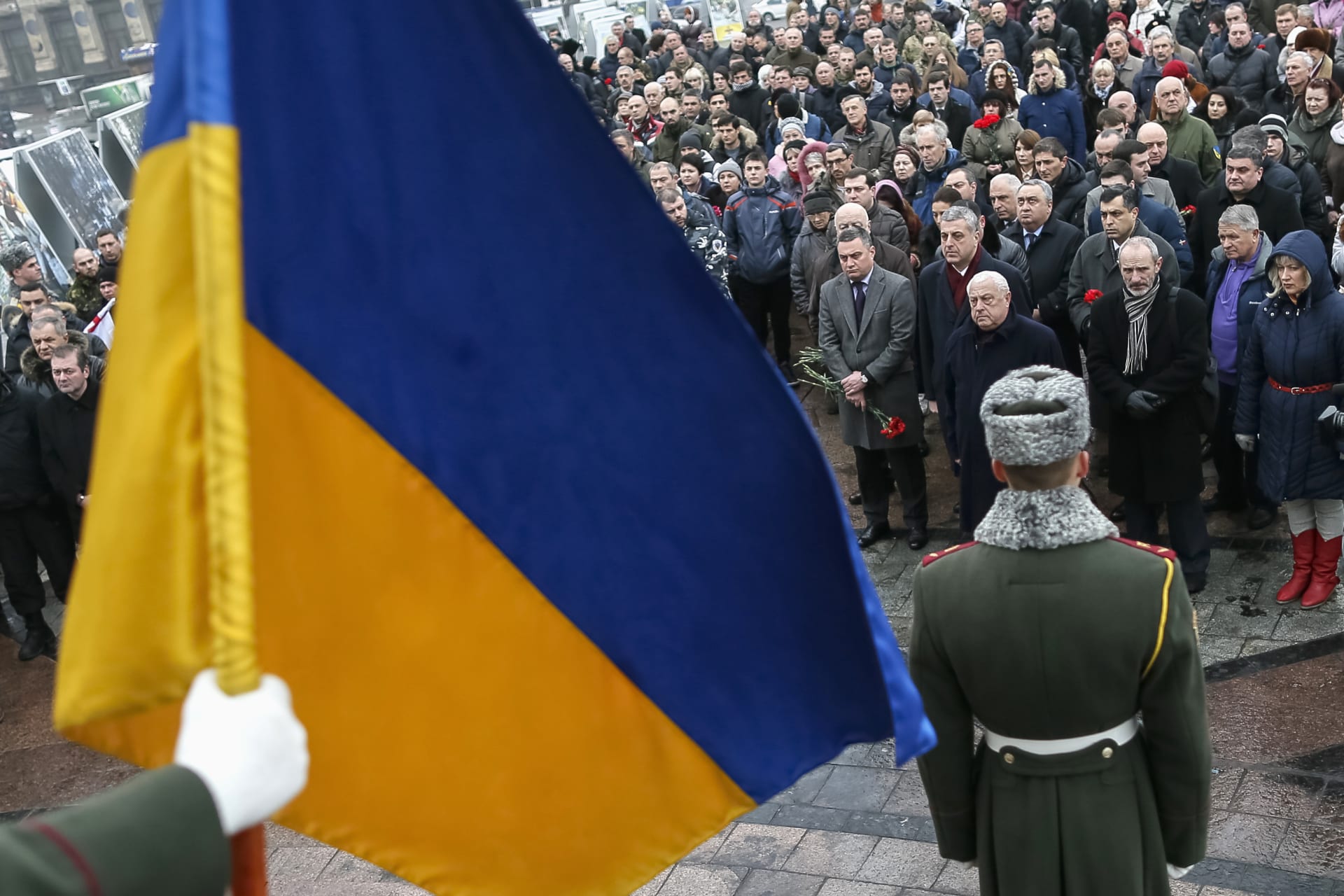 <p>A memorial service for a member of the Donbass self-defence force, killed in Eastern Ukraine in 2015</p>
