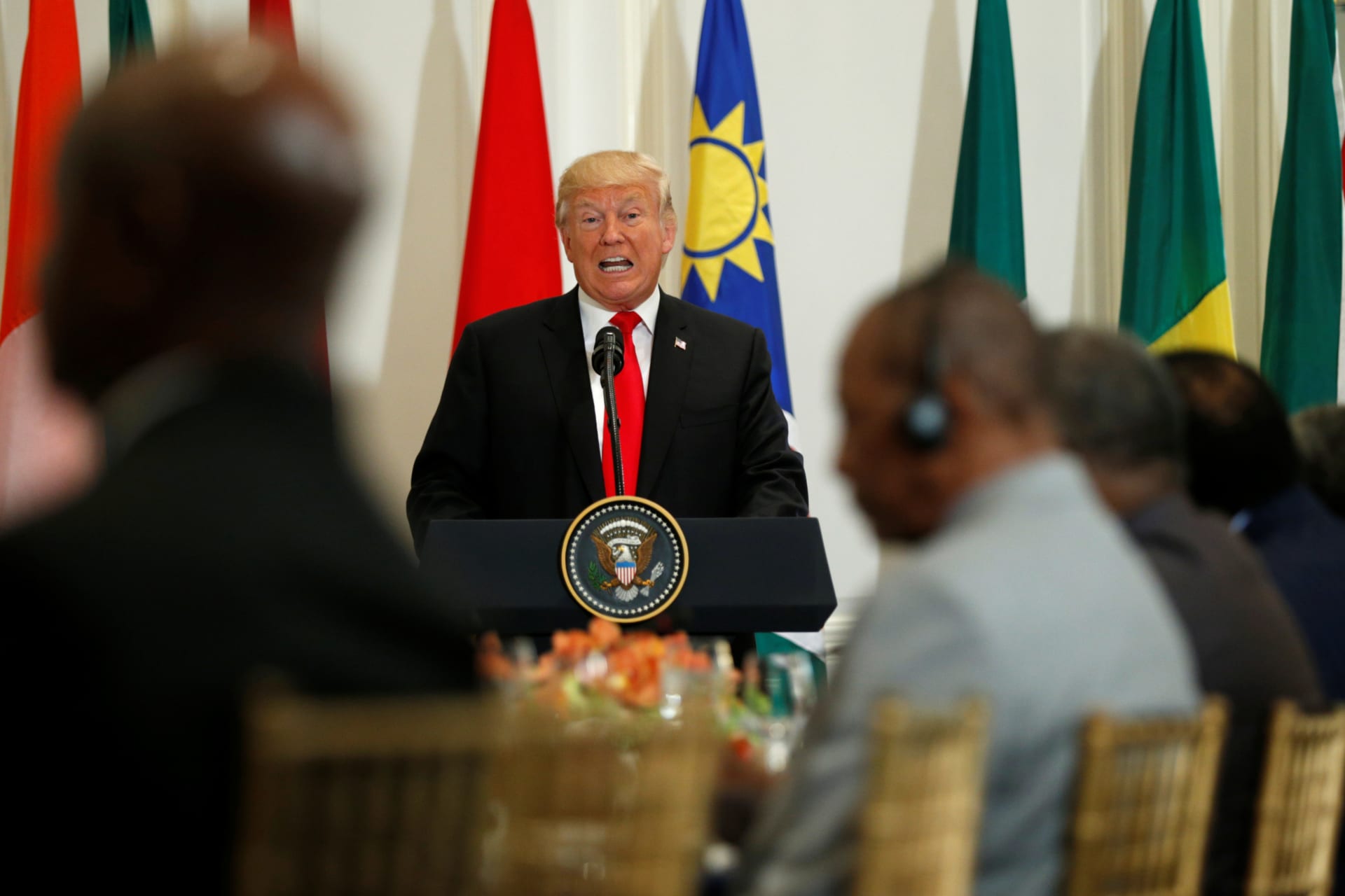 <p>U.S. President Donald Trump speaks during a working lunch with African leaders during the U.N. General Assembly in New York, U.S., September 20, 2017. </p>
