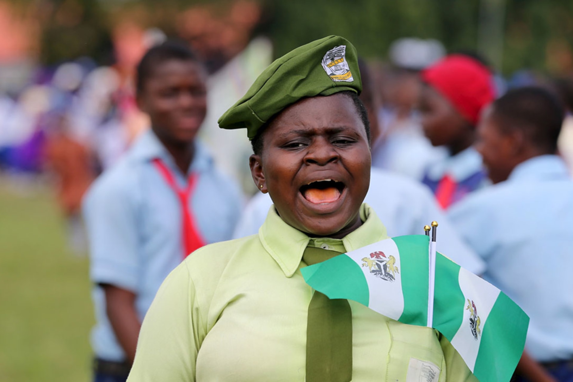 <p>A student reacts during a parade to commemorate Nigeria’s 55th Independence Day in Lagos, October 1, 2015. </p>
