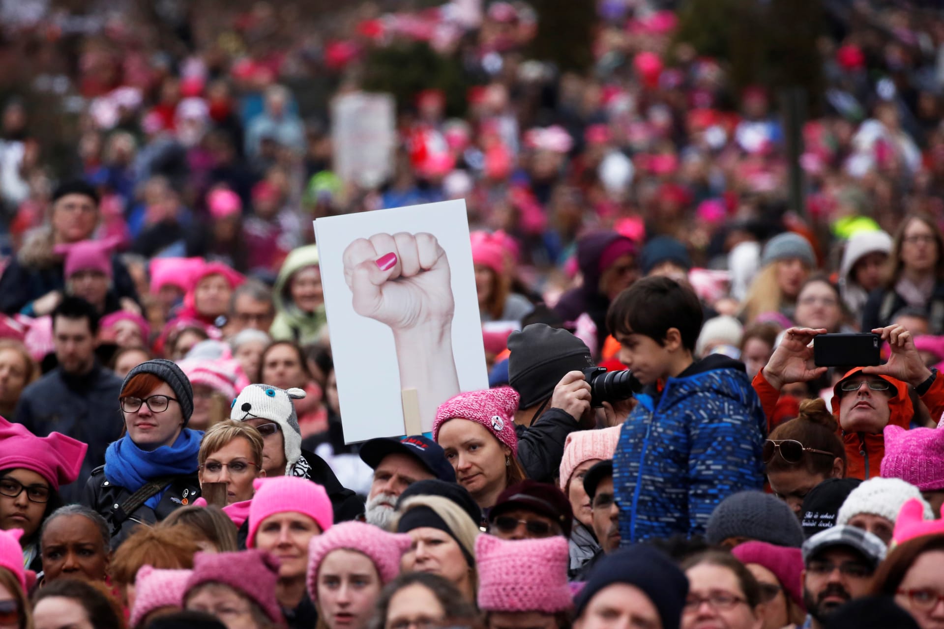 <p>People gather for the Women’s March in Washington U.S., January 21, 2017. </p>
