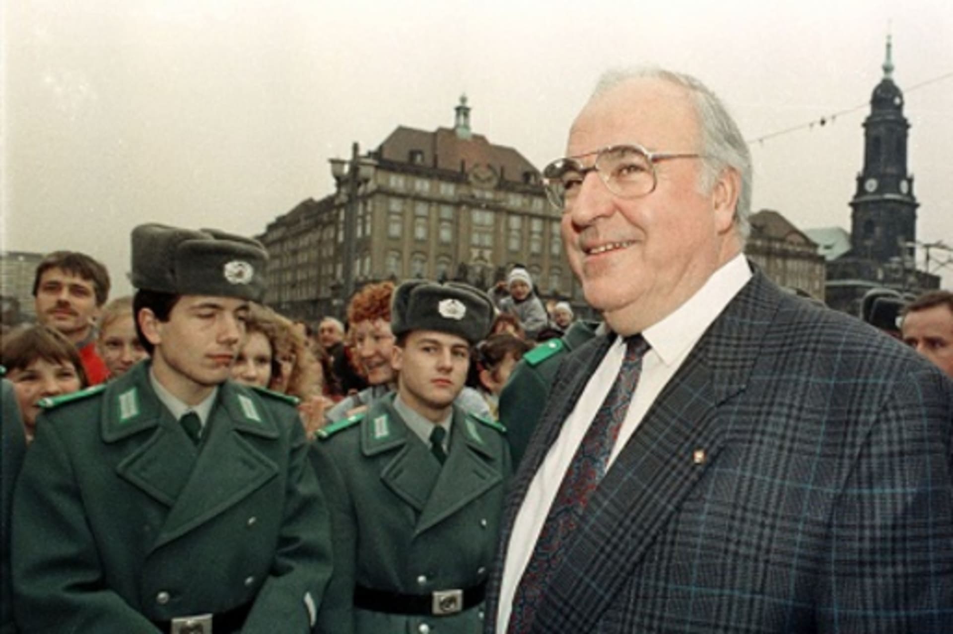 <p>West German Chancellor Helmut Kohl during a 1989 visit to Dresden, then part of East Germany.</p>
