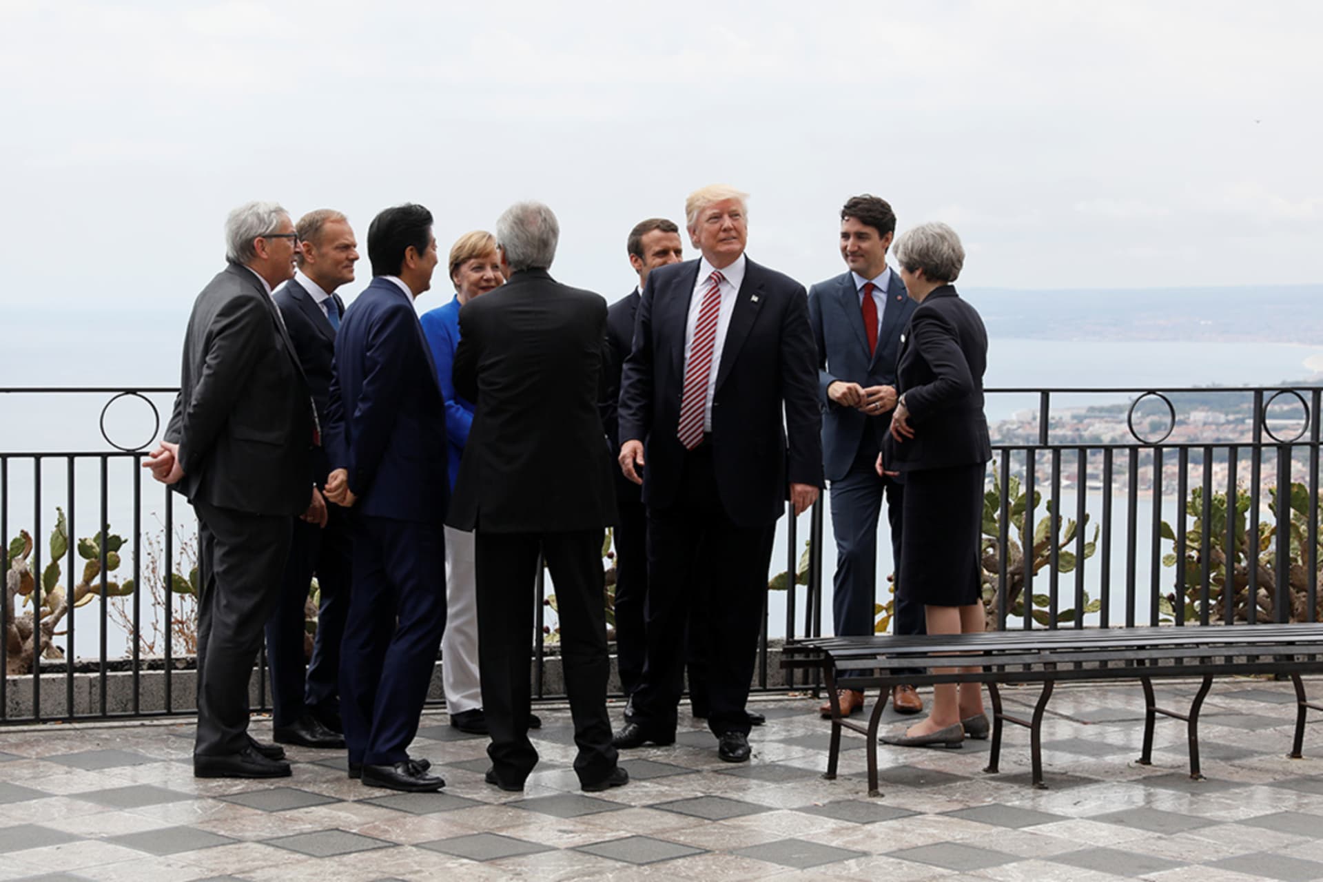 <p>President Trump gathers with leaders of the Group of Seven in Taormina, Italy.</p>

