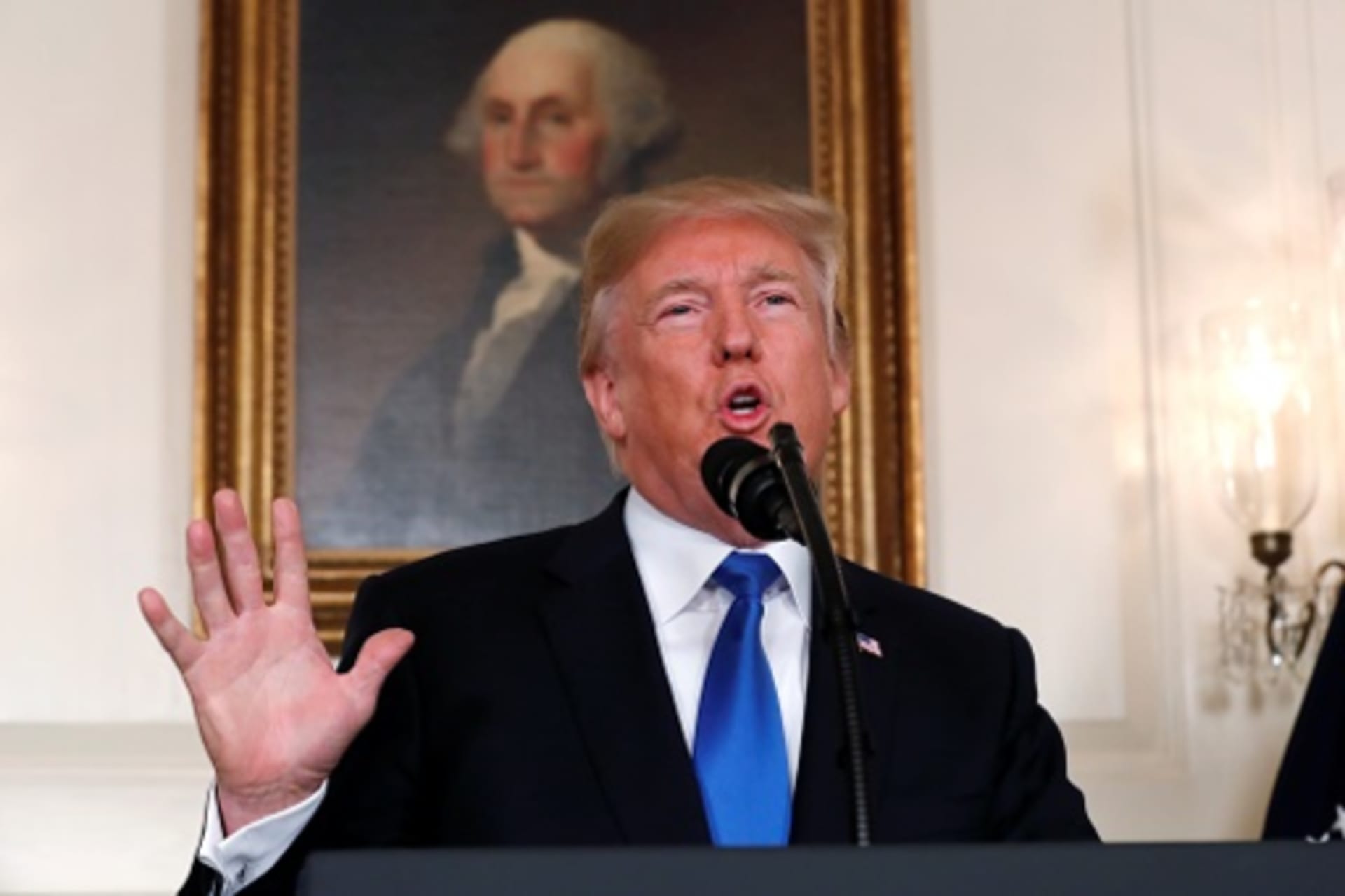 <p>President Trump speaks about the Iran nuclear deal at the White House. </p>
