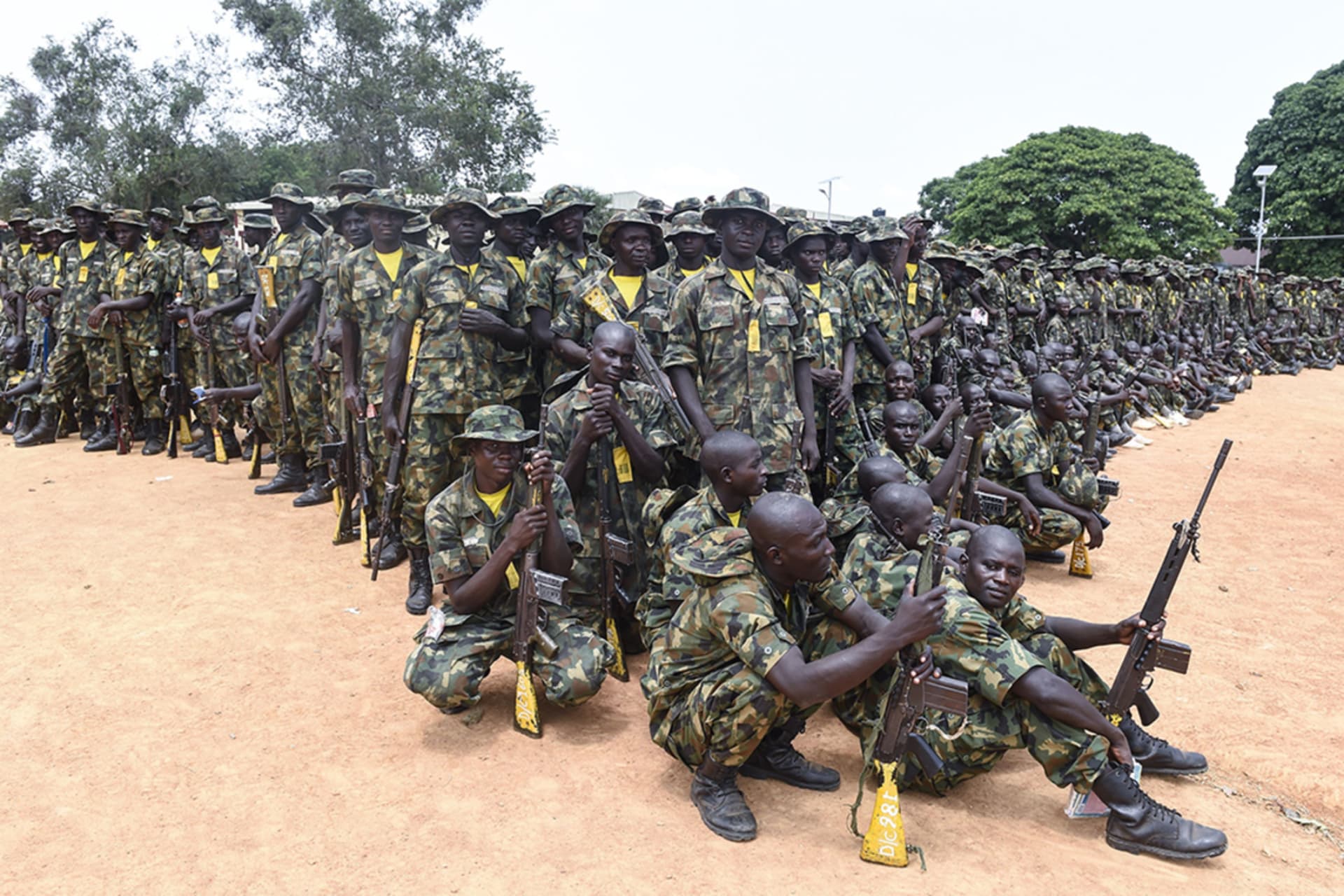 <p>Recruits undergo training at the headquaters of the Depot of the Nigerian Army in Zaria, Kaduna State in northcentral Nigeria, on October 5, 2017. The military has been criticized for human rights abuses and claiming Boko Haram’s defeat numerous times.</p>
