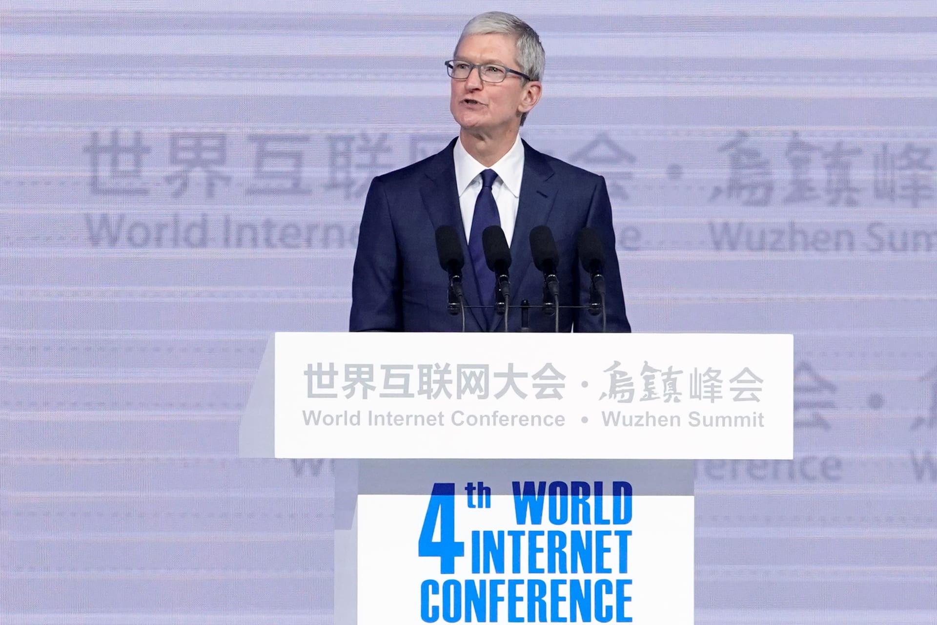 <p>Apple CEO Tim Cook attends the opening ceremony of the fourth World Internet Conference in Wuzhen, Zhejiang province, China, December 3, 2017.</p>
