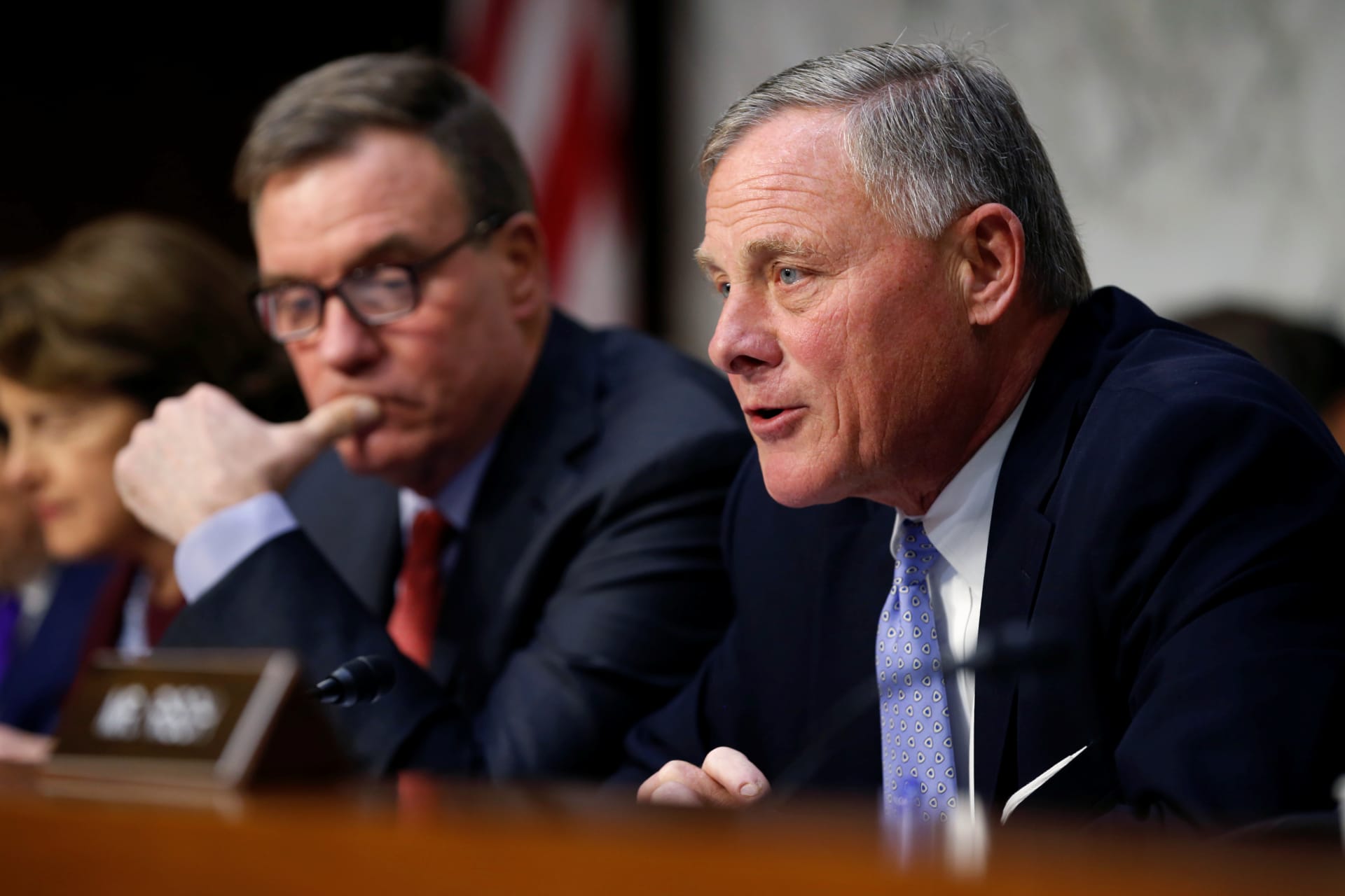 <p>Chairman of the Senate Intelligence Committee Richard Burr (R-NC) speaks during a Senate Intelligence Committee in November 2017.</p>
