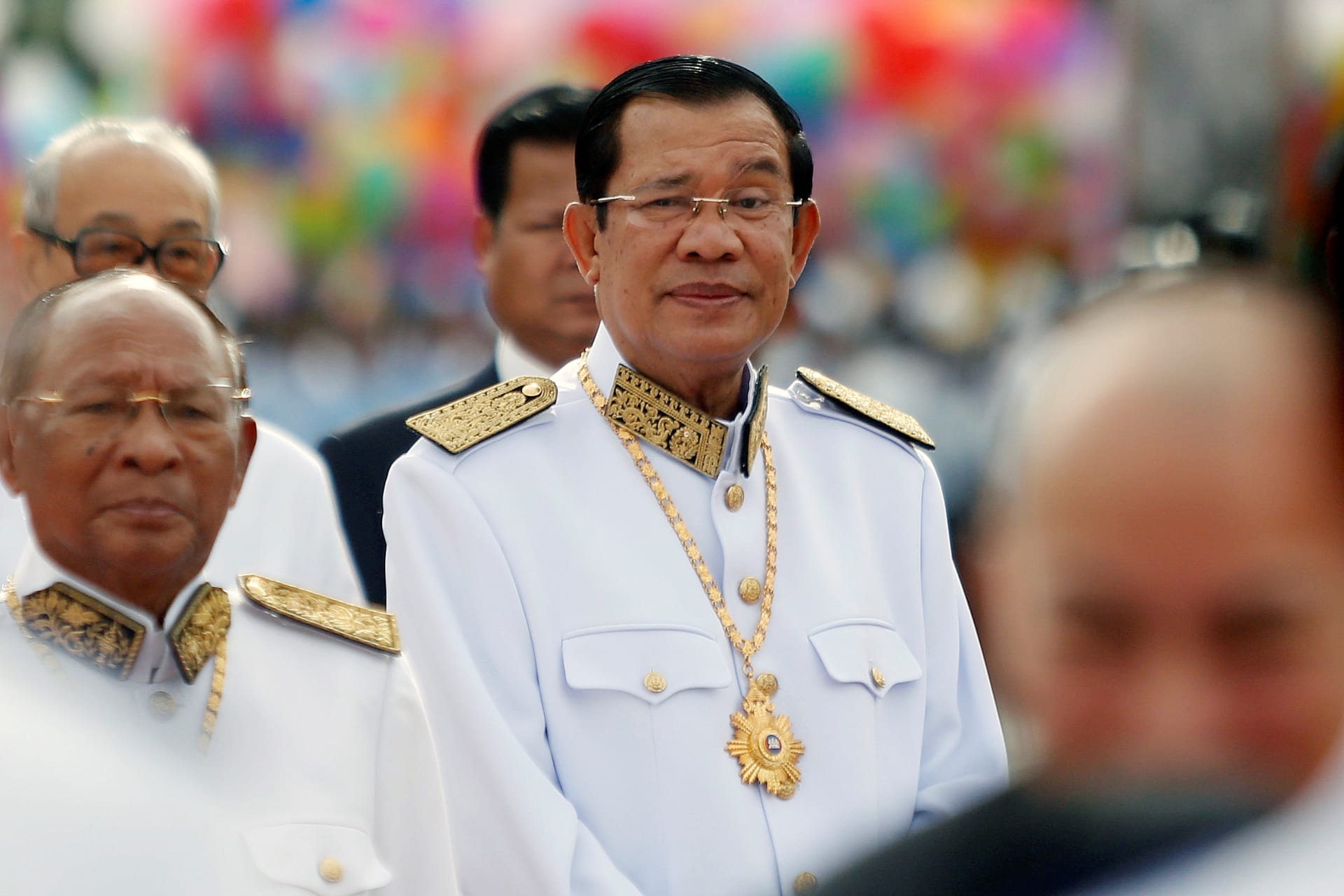 <p>Cambodia’s Prime Minister Hun Sen attends the celebration marking the 64th anniversary of the country’s independence from France, in Phnom Penh, Cambodia on November 9, 2017.</p>

