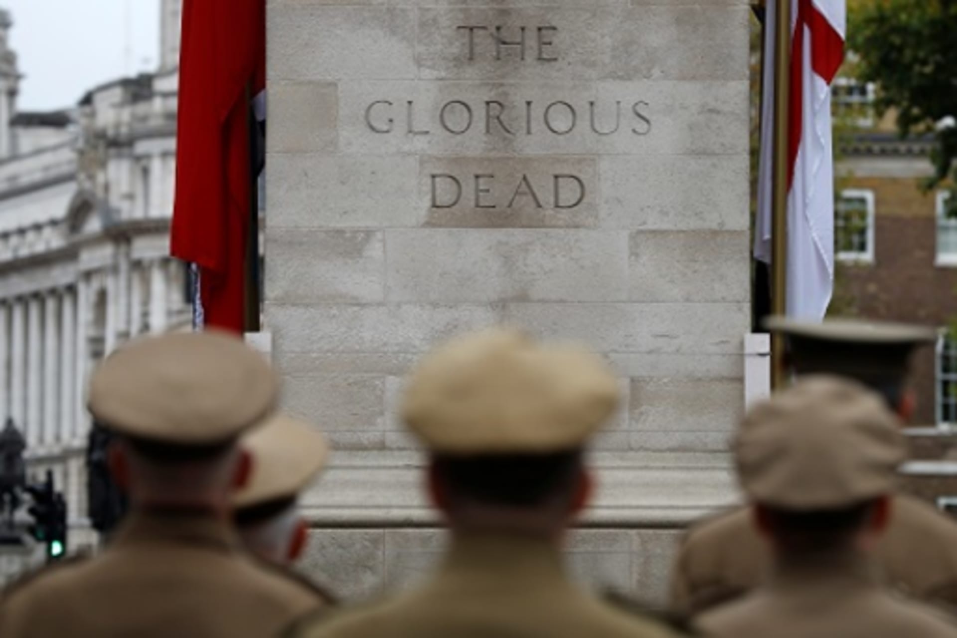 <p>British soldiers marking the anniversary of the armistice that ended WW1. </p>
