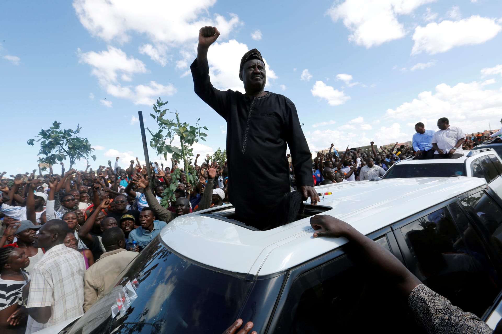 <p>Kenyan opposition leader of the NASA coalition Raila Odinga leads a commemoration of the lives of his supporters killed during confrontations with the security forces over the election period, in Nairobi, Kenya November 28, 2017.</p>
