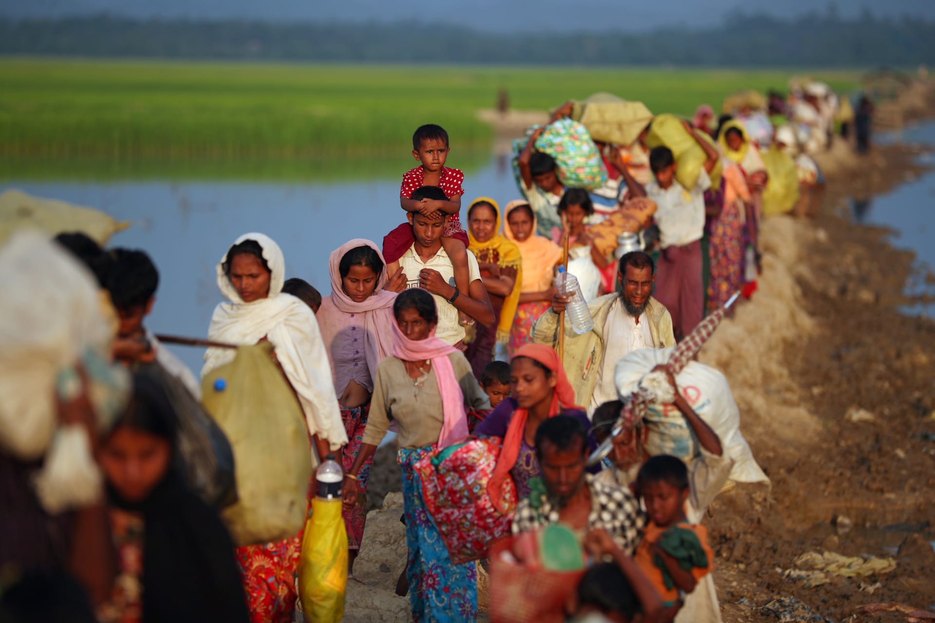 <p>Rohingya refugees continue their way after crossing from Myanmar into Palang Khali, near Cox’s Bazar, Bangladesh on November 2, 2017. </p>
