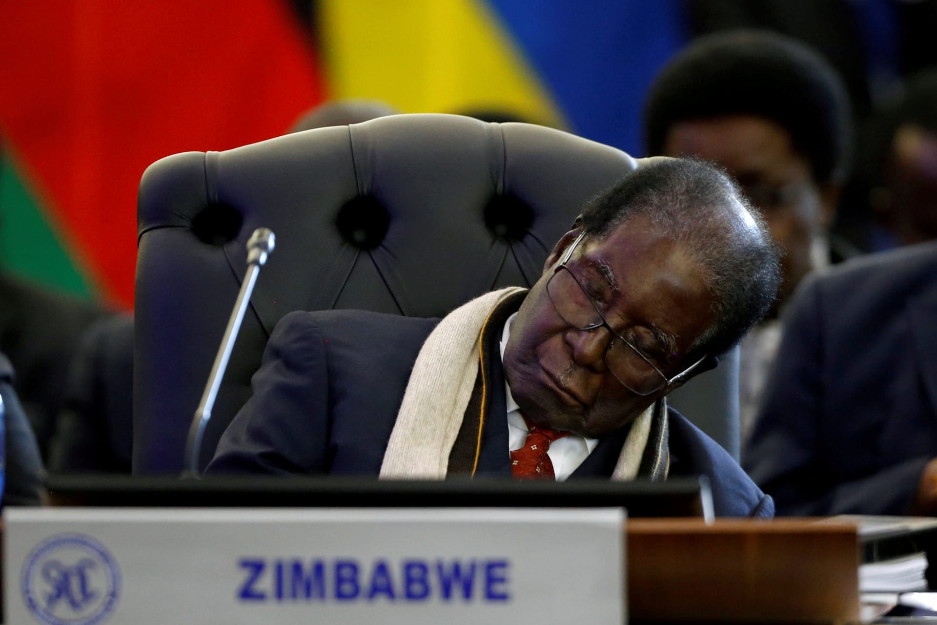 <p>Zimbabwean President Robert Mugabe takes a nap during the 37th Ordinary SADC Summit of Heads of State and Government in Pretoria, South Africa in August 2017.</p>