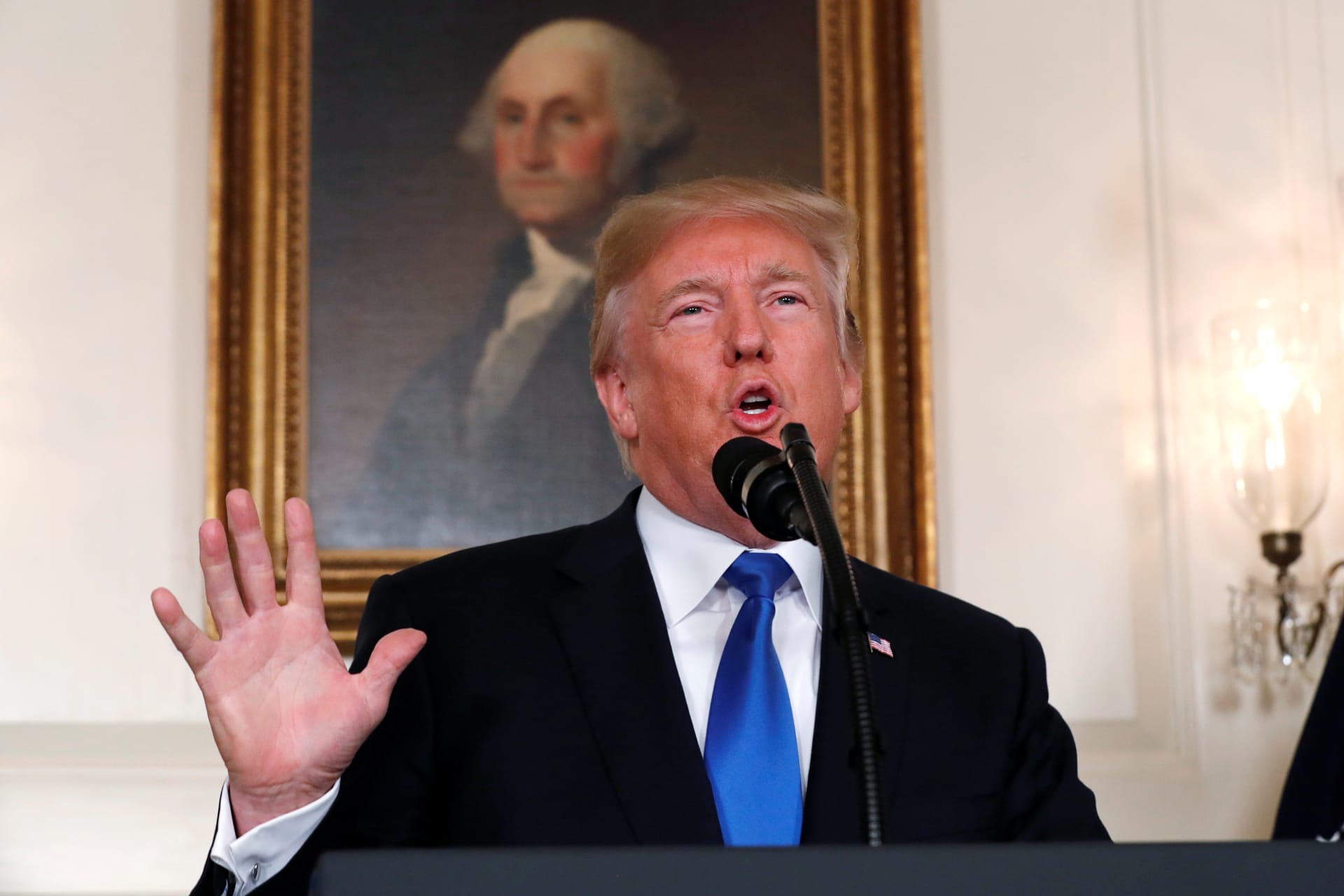 <p>President Trumps speaks about the Iran nuclear agreement at the White House.</p>
