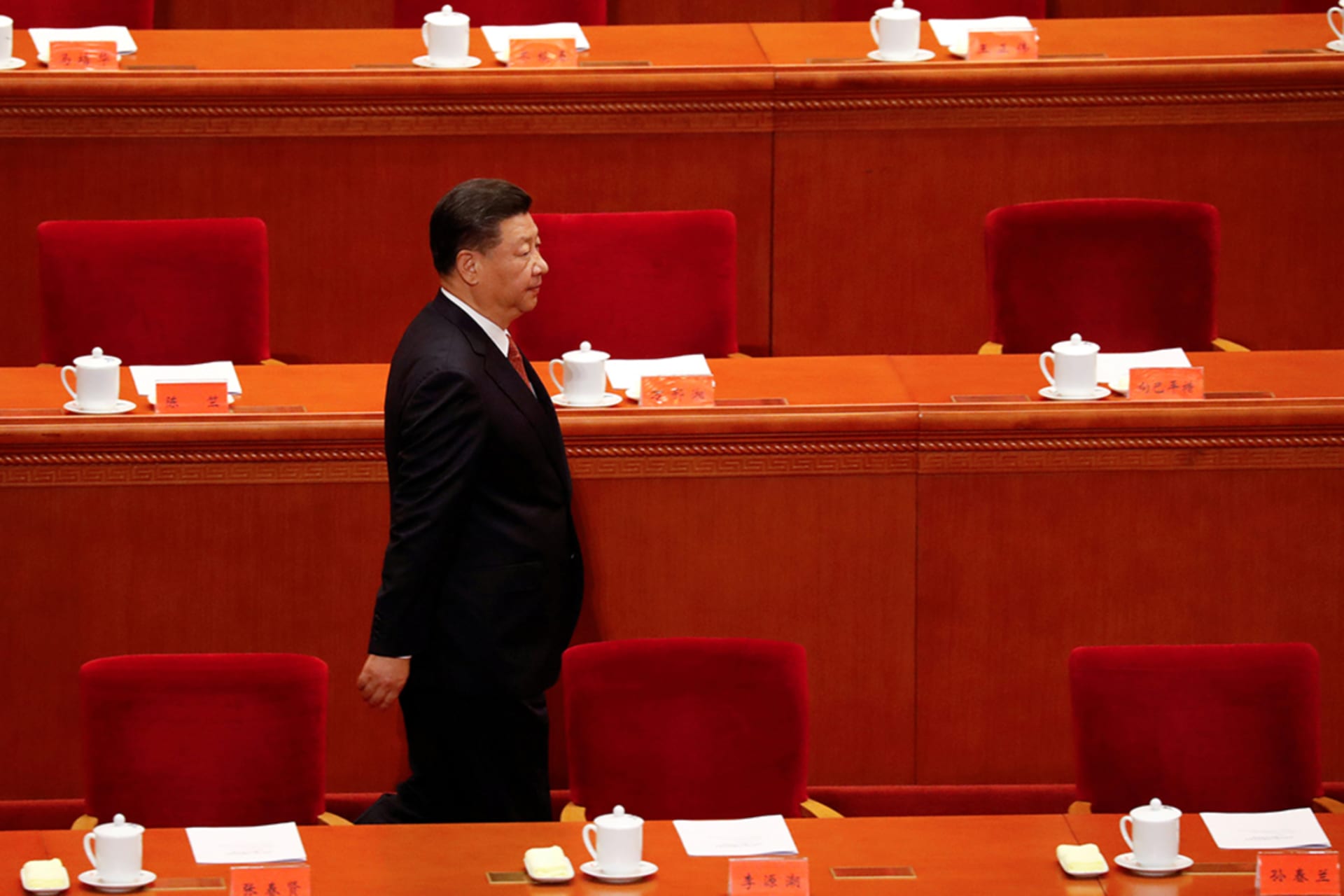 <p>Chinese President Xi Jinping arrives at the Great Hall of the People in Beijng to celebrate the ninetieth anniversary of the People’s Liberation Army, August 1, 2017.</p>
