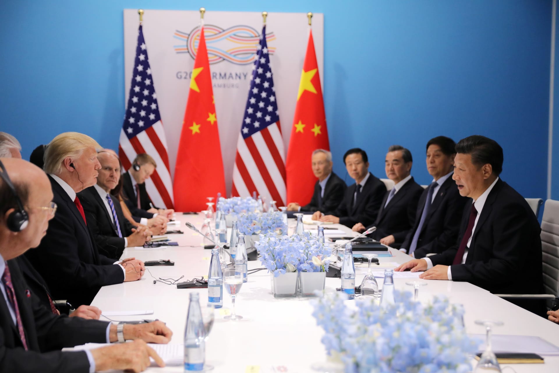 <p>U.S. President Donald Trump and Chinese President Xi Jinping attend the bilateral meeting at the G20 leaders summit in Hamburg, Germany in July 2017. </p>
