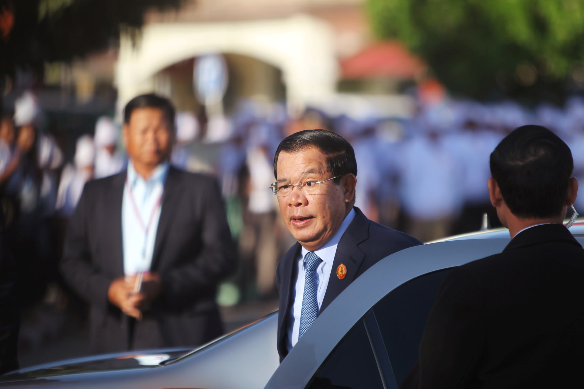 <p>Cambodia’s Prime Minister Hun Sen, who is also president of the ruling Cambodian People’s Party (CPP), arrives before a ceremony to mark the 66th anniversary of the establishment of the party, at Koh Pich island in Phnom Penh, Cambodia, on June 28, 2017. </p>
