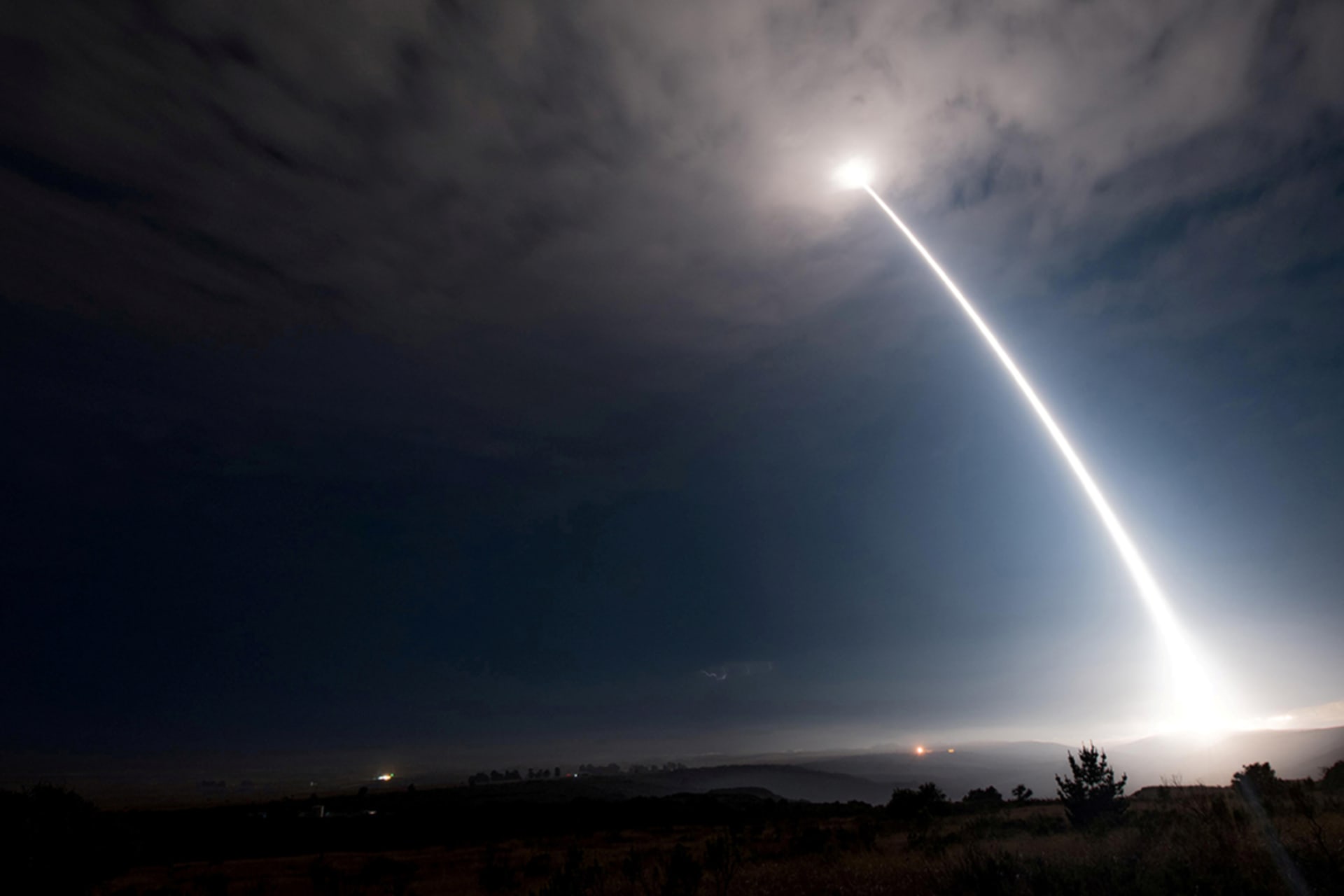 <p>An unarmed Minuteman III intercontinental ballistic missile is test launched on August 2, 2017.</p>
