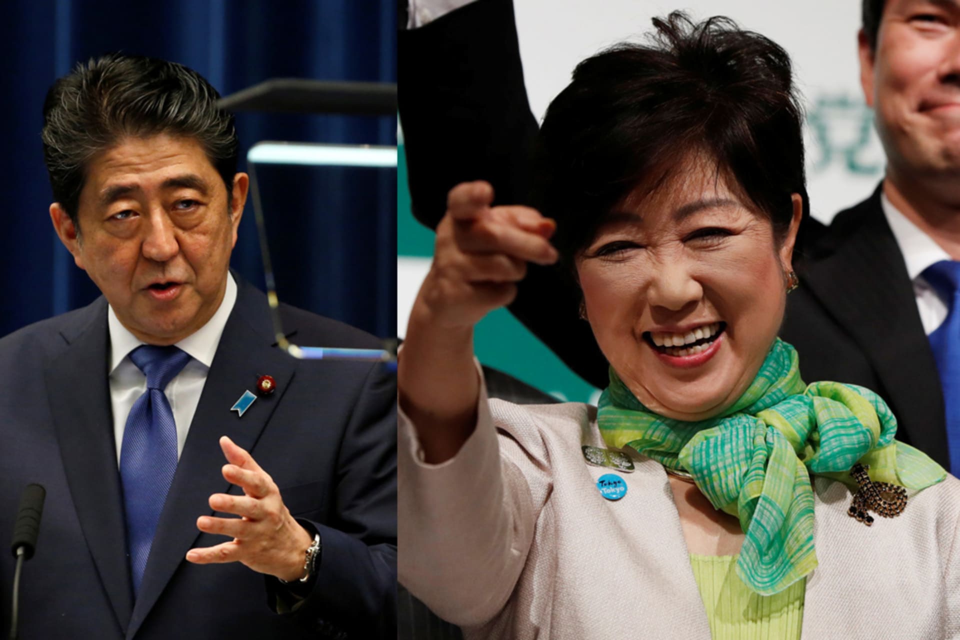 <p>Prime Minister Shinzo Abe and Tokyo Governor Yuriko Koike</p>
