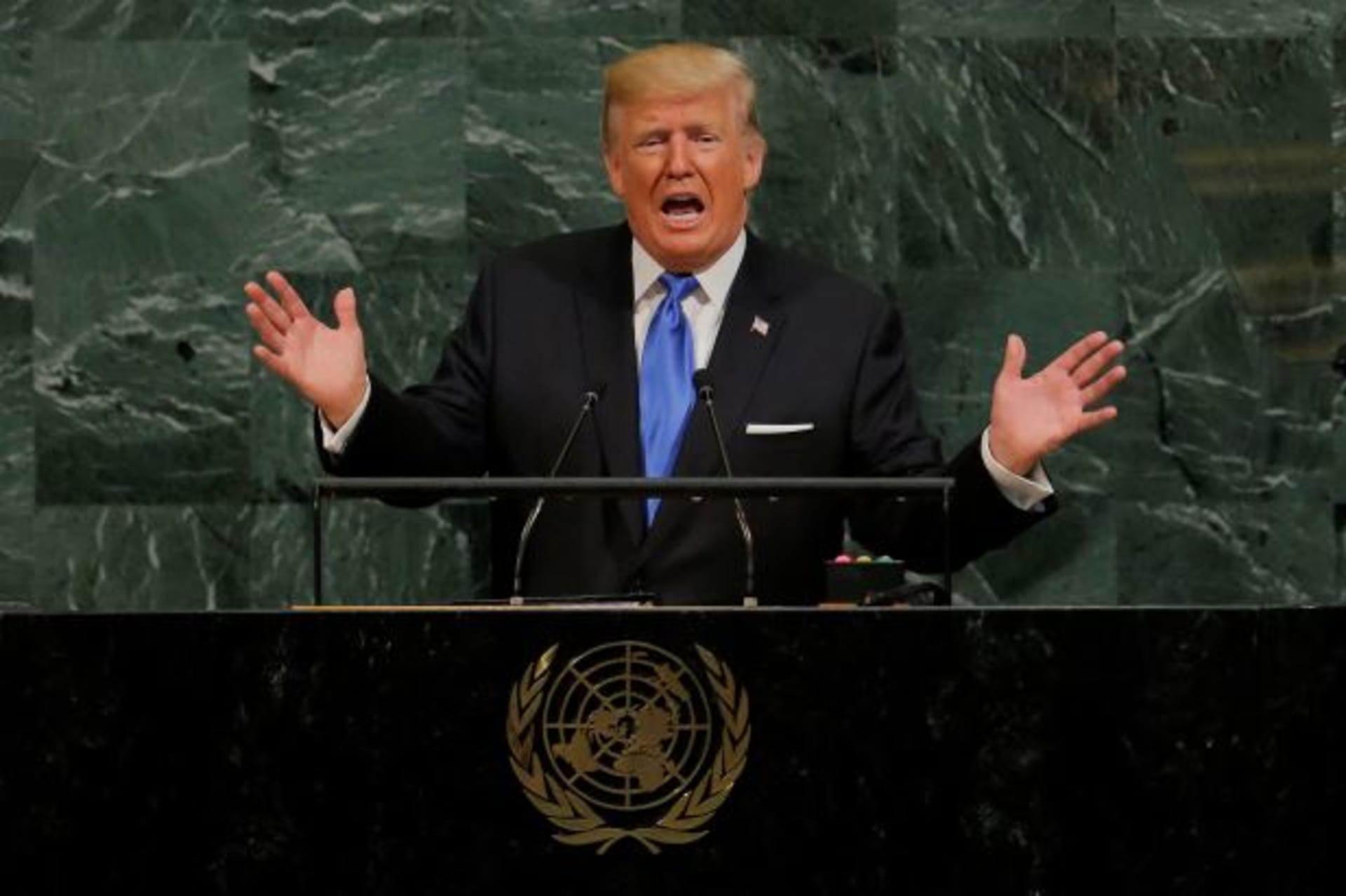 <p>U.S. President Donald Trump addresses the 72nd United Nations General Assembly at U.N. headquarters in New York, U.S., September 19, 2017.</p>
