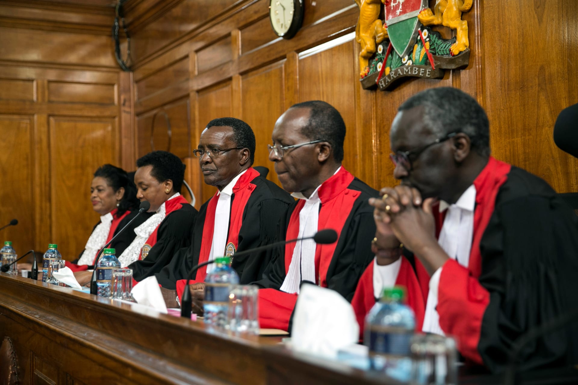 <p>Kenya’s Supreme Court judges preside before delivering a detailed ruling laying out their reasons for annulling last month’s presidential election in Kenya’s Supreme Court in Nairobi, Kenya September 20, 2017.</p>
