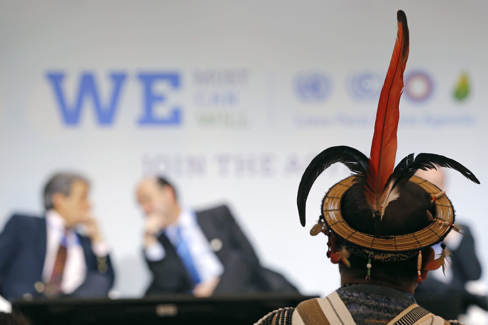 <p>A representative of indigenous Peruvian people attends the World Climate Change Conference 2015 in Le Bourget, France, on December 1, 2015.</p>
