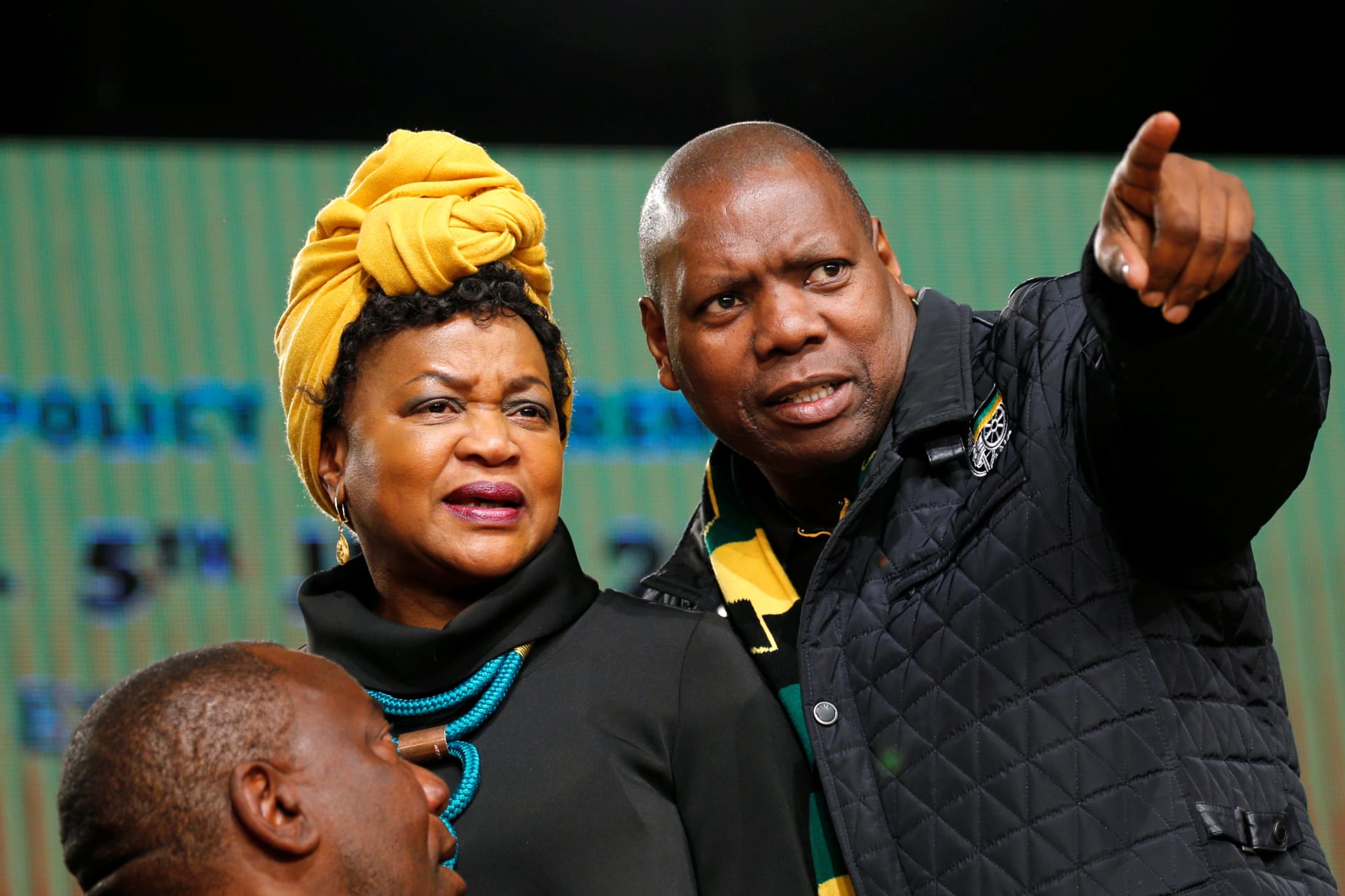 <p>ANC Treasurer General Zweli Mkhize (R) and Speaker of Parliament Baleka Mbete during the African National Congress 5th National Policy Conference in South Africa, June 30, 2017. Mkhize hopes to be the compromise candidate in the ANC leadership race.</p>
