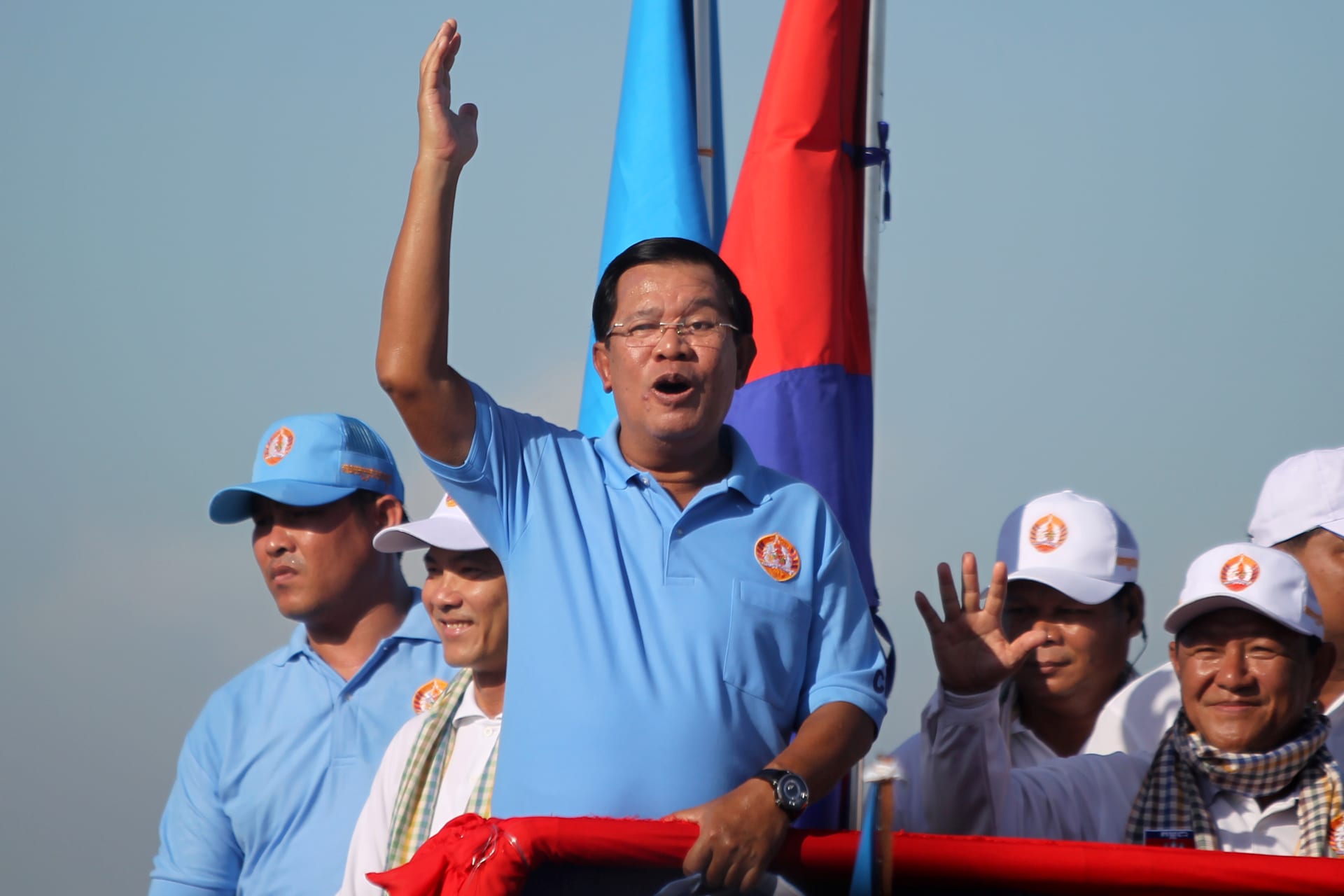 <p>Cambodia’s Prime Minister and president of Cambodian People’s Party (CPP) Hun Sen attends a campaign rally in Phnom Penh, Cambodia on June 2, 2017.</p>
