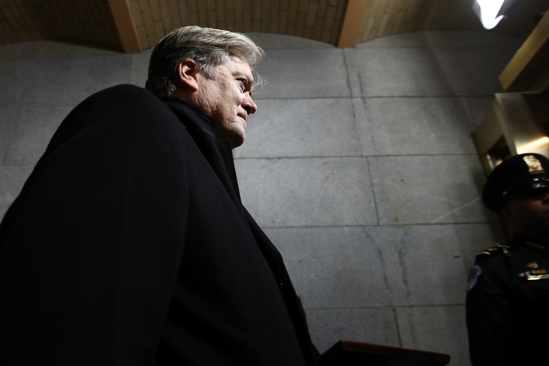 <p>Former Senior Counselor to the President Steve Bannon arrives before the presidential inauguration on the West Front of the U.S. Capitol on January 20, 2017.</p>

