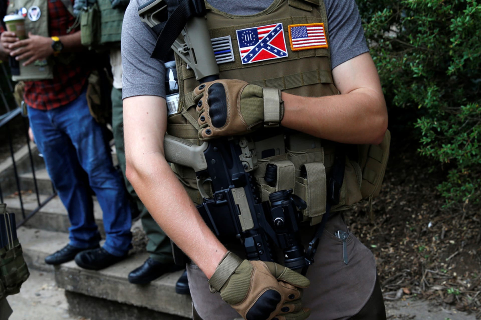<p>A militia member rallies in Charlottesville.</p>
