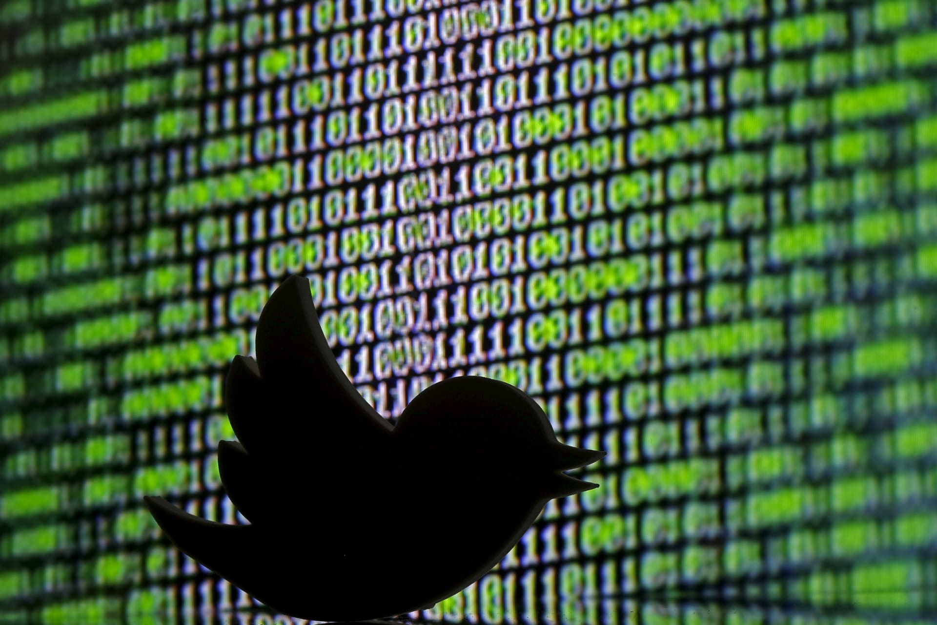 <p>The Twitter logo in front of 0s and 1s. </p>
