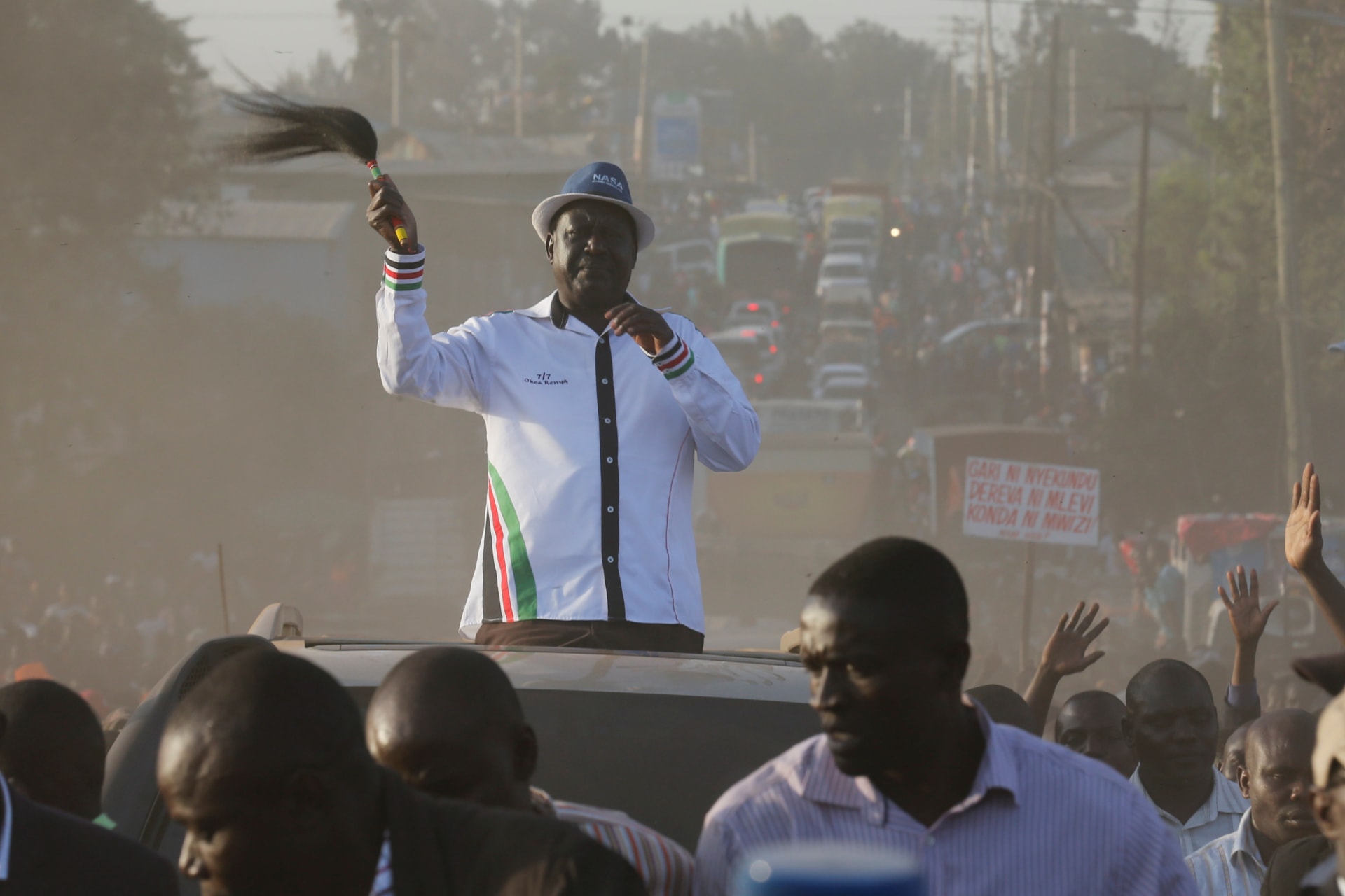 <p>Kenyan opposition leader Raila Odinga, the presidential candidate of the National Super Alliance (NASA), at a campaign rally in Nairobi, Kenya, July 7, 2017. Recent polls have him just ahead of his opponent, President Uhuru Kenyatta.</p>
