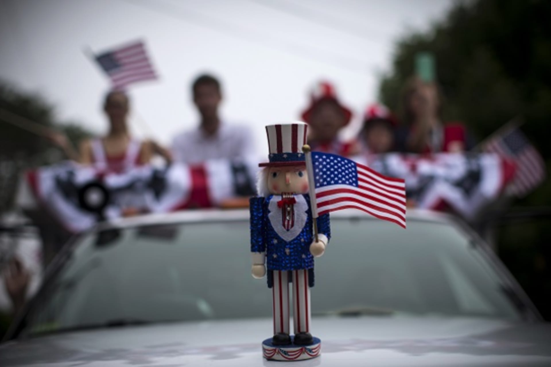<p>Uncle Sam sits on a car in a parade in Barnstable, Massachusetts </p>
