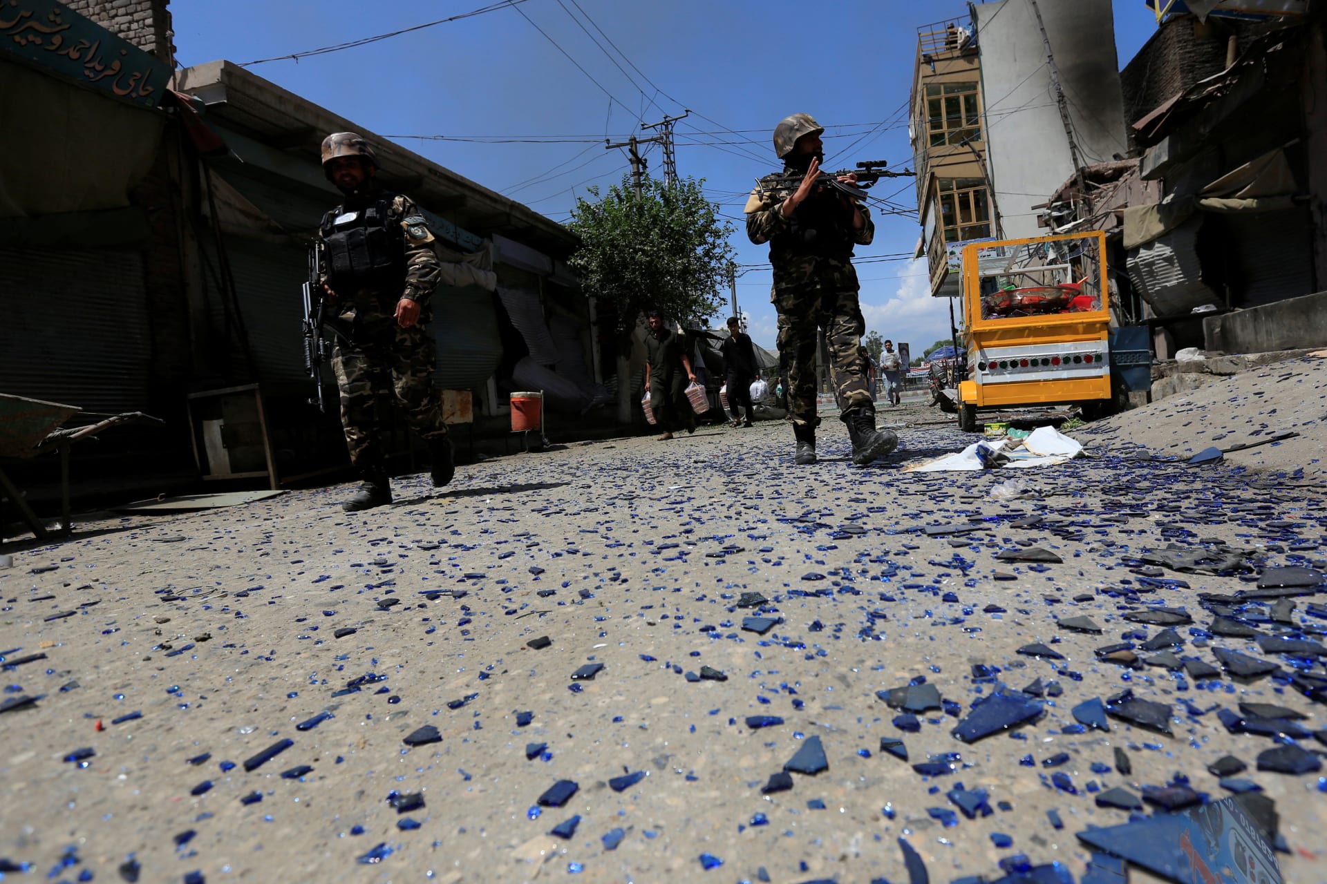 <p>Afghan security forces keep guard at the site of an attack after gunmen attack in Jalalabad, Afghanistan.</p>
