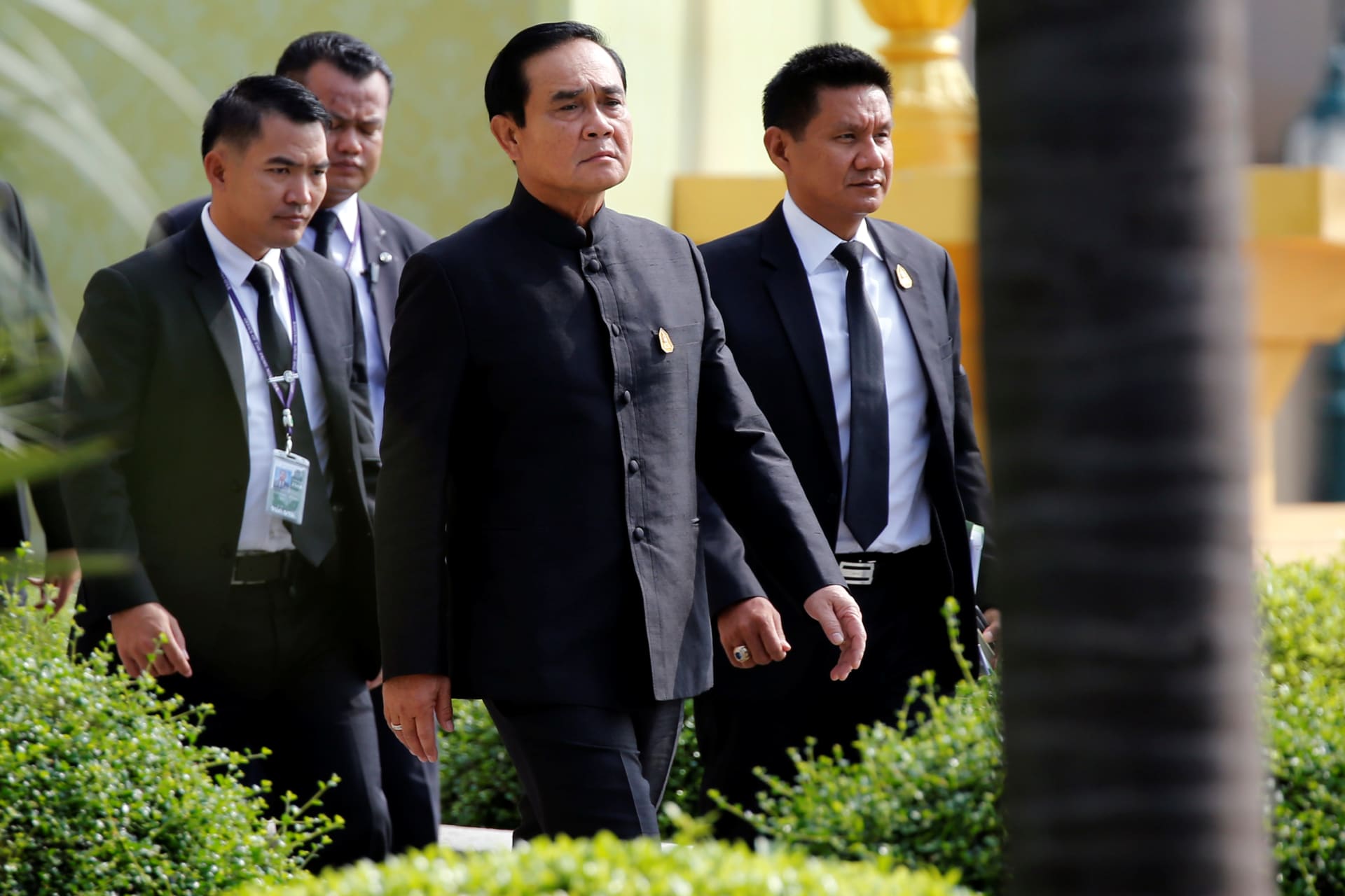 <p>Thai Prime Minister Prayuth Chan-ocha arrives at government house to attend a weekly cabinet meeting as the junta marked the third anniversary of a military coup in Bangkok, Thailand on May 23, 2017.</p>
