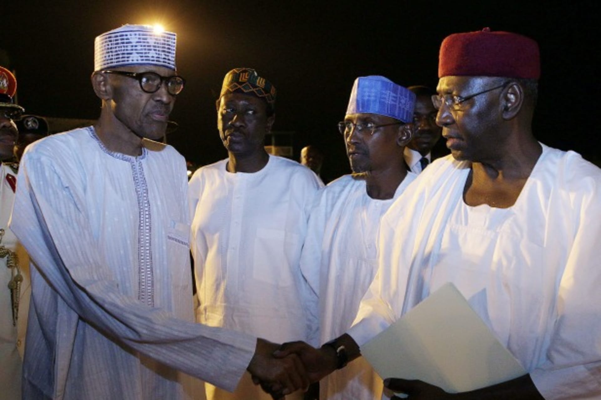 <p>Nigeria’s President Muhammadu Buhari is seen at the Nnamdi Azikwe international airport as he departs to London to receive medical care, in Abuja, Nigeria May 8, 2017.</p>

