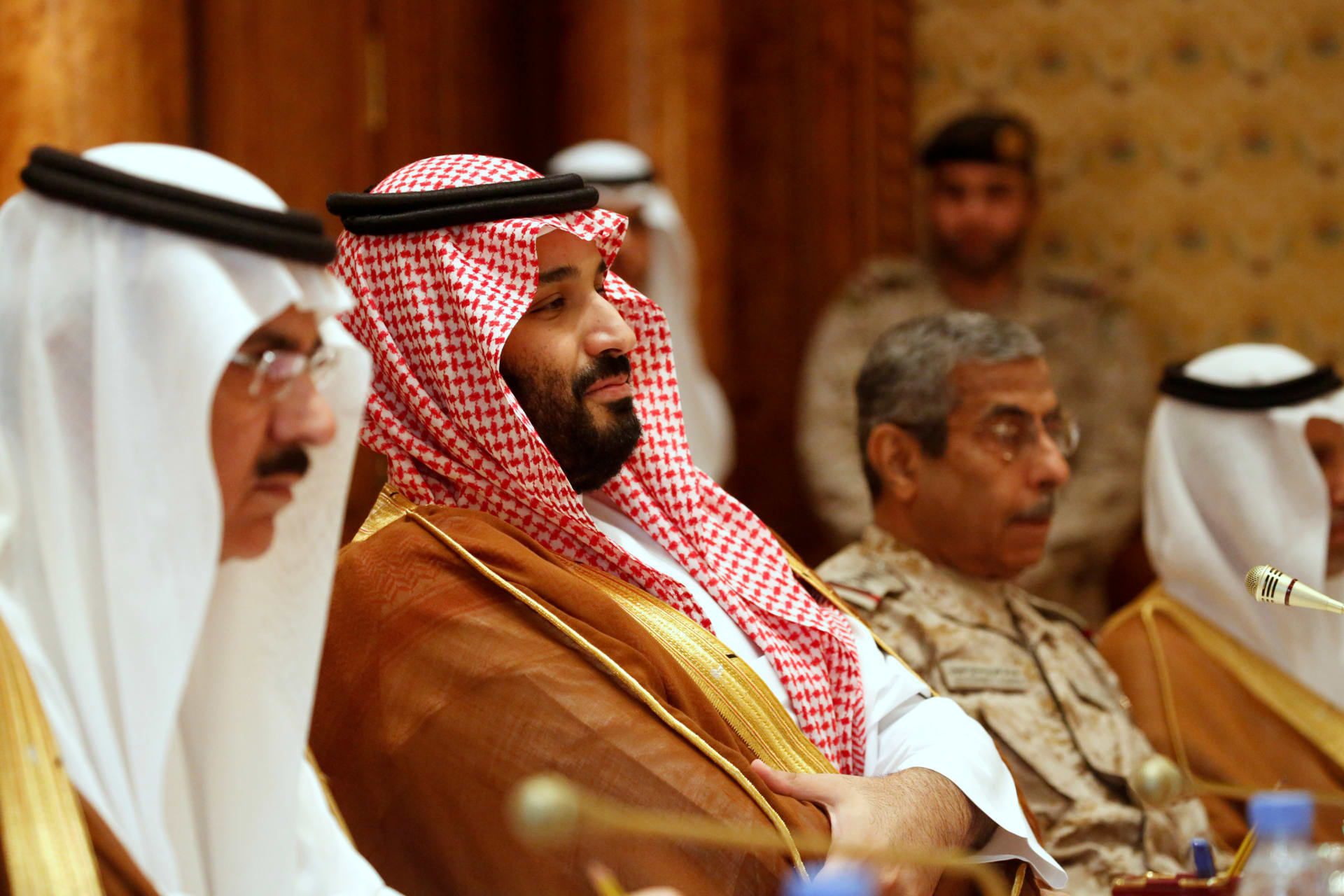 <p>Saudi Arabia’s Deputy Crown Prince and Defense Minister Mohammed bin Salman (2nd L) takes his seat to meet with U.S. Defense Secretary James Mattis and his delegation in Riyadh, Saudi Arabia (Jonathan Ernst/Reuters).</p>
