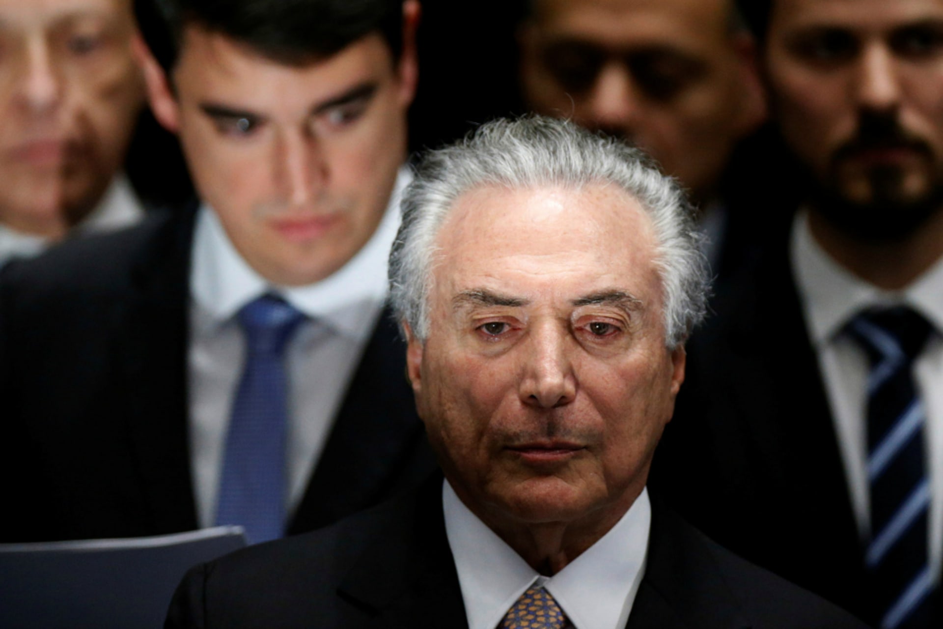 <p>Brazil’s new President Michel Temer attends the presidential inauguration ceremony after Brazil’s Senate removed President Dilma Rousseff in Brasilia, Brazil, August 31, 2016.</p>
