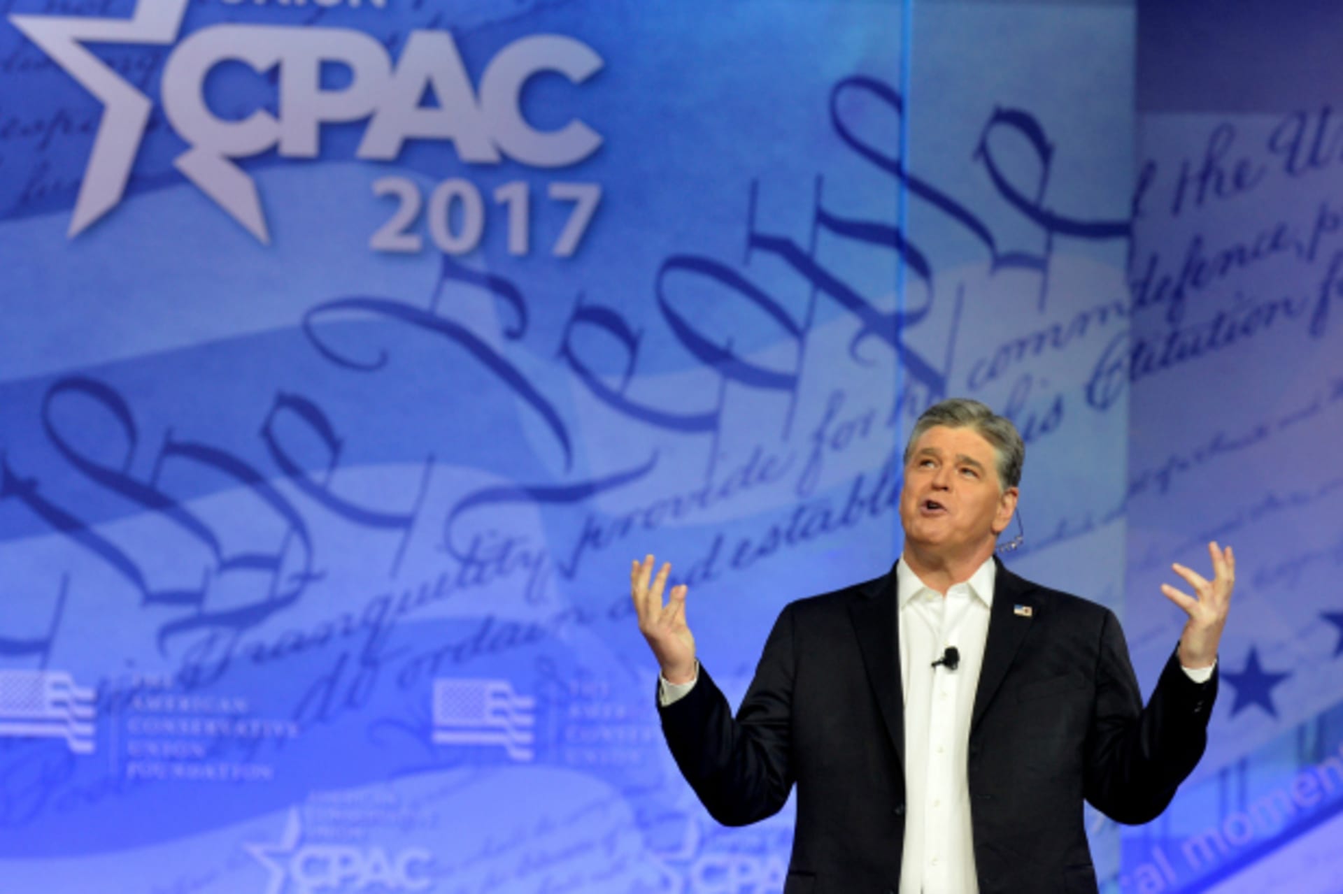 <p>Conservative TV and radio personality Sean Hannity gestures during remarks during the opening day of the Conservative Political Action Conference (Mike Theiler/Reuters).</p>
