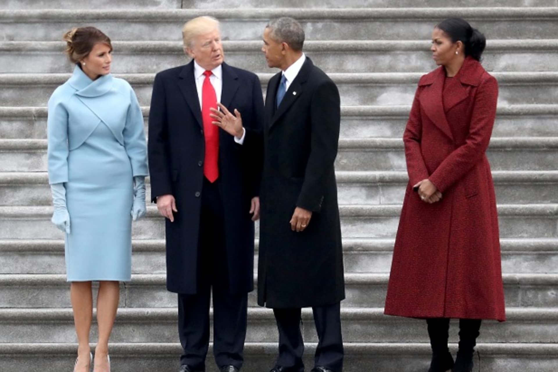 <p>President Donald Trump with First Lady Melania Trump and former President Barack Obama with Michelle Obama at the inauguration on January 20, 2017. (Photo: Reuters/Pool New) </p>