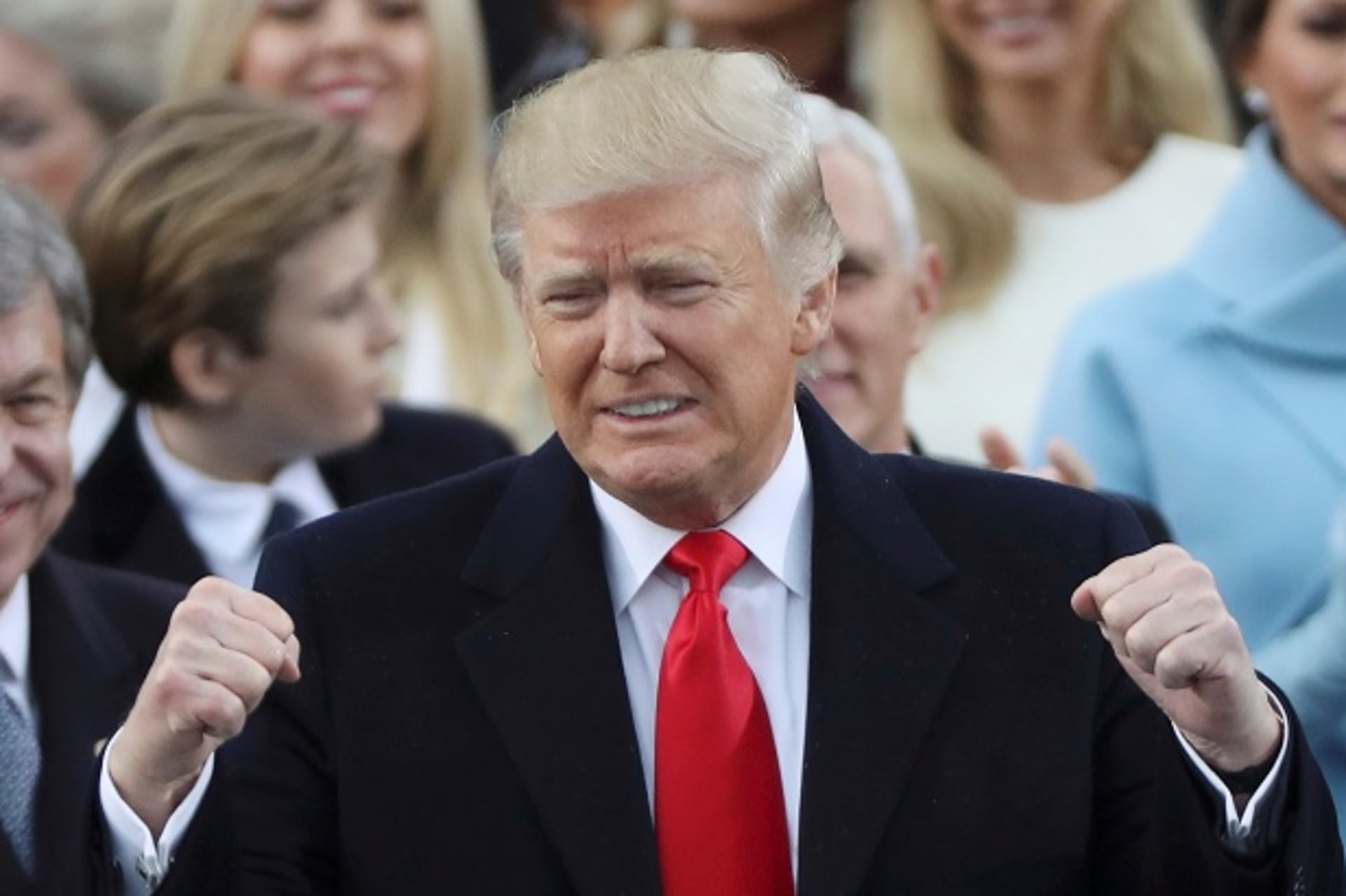FILE PHOTO: President Donald Trump celebrates after inauguration ceremonies swearing him in as the 45th president of the United States on the West front of the U.S. Capitol in Washington
