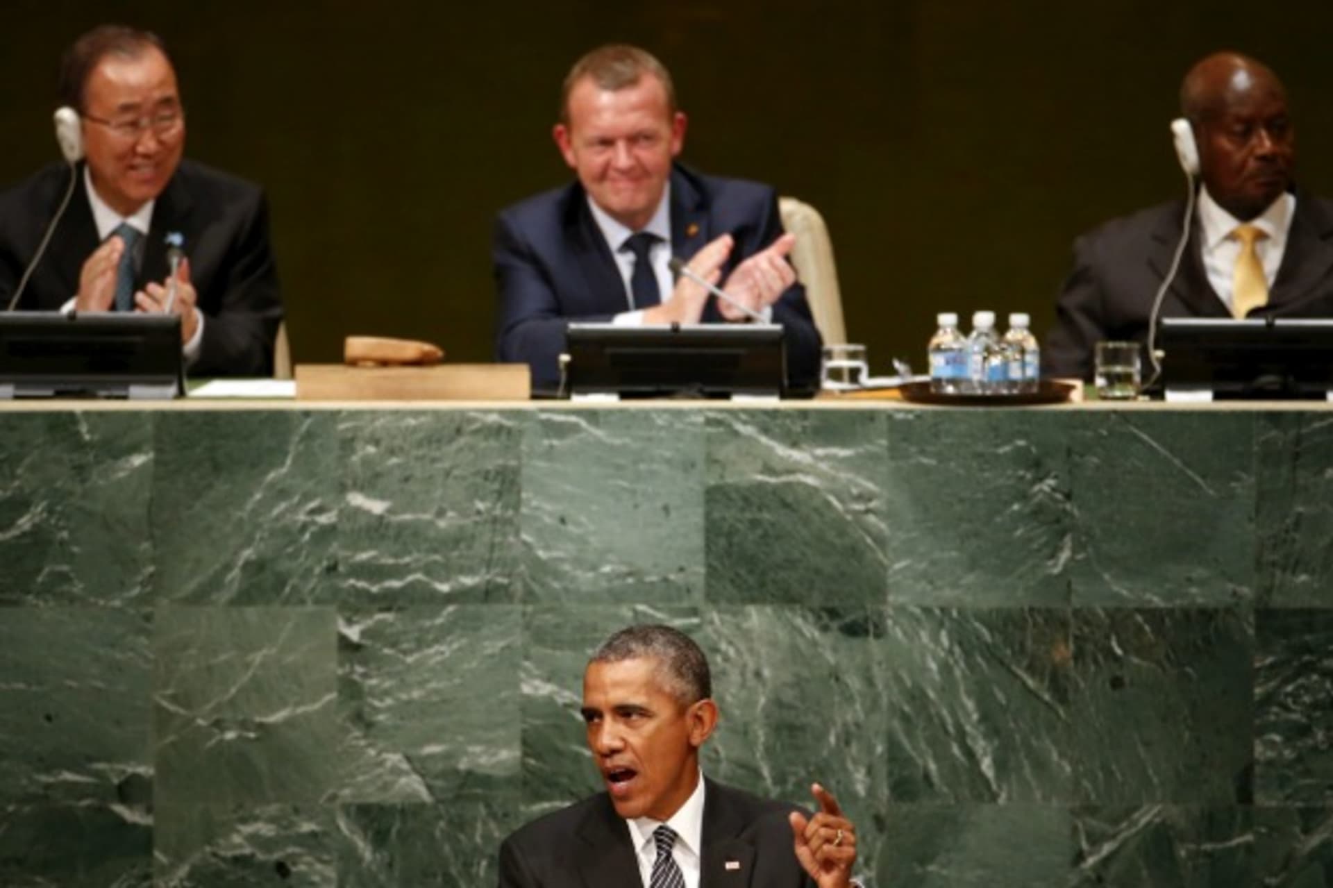 <p>U.S. President Barack Obama addresses attendees during a plenary meeting of the United Nations Sustainable Development Summit … to formally adopt an ambitious new sustainable development agenda, a press statement by the U.N. stated (Reuters/Mike Segar).</p>
