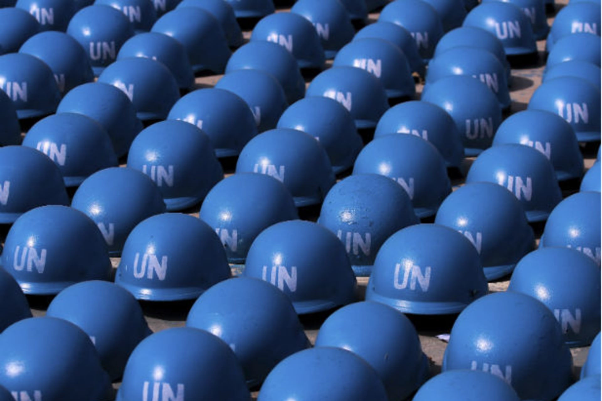 <p>Helmets belonging to soldiers of the Nigerian army are seen as part of preparations for their deployment to Mali.</p>
